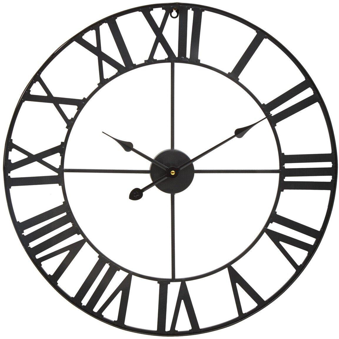 Black - Premier Housewares - Genova 60cm Dia Black Metal Wall Clock - 6