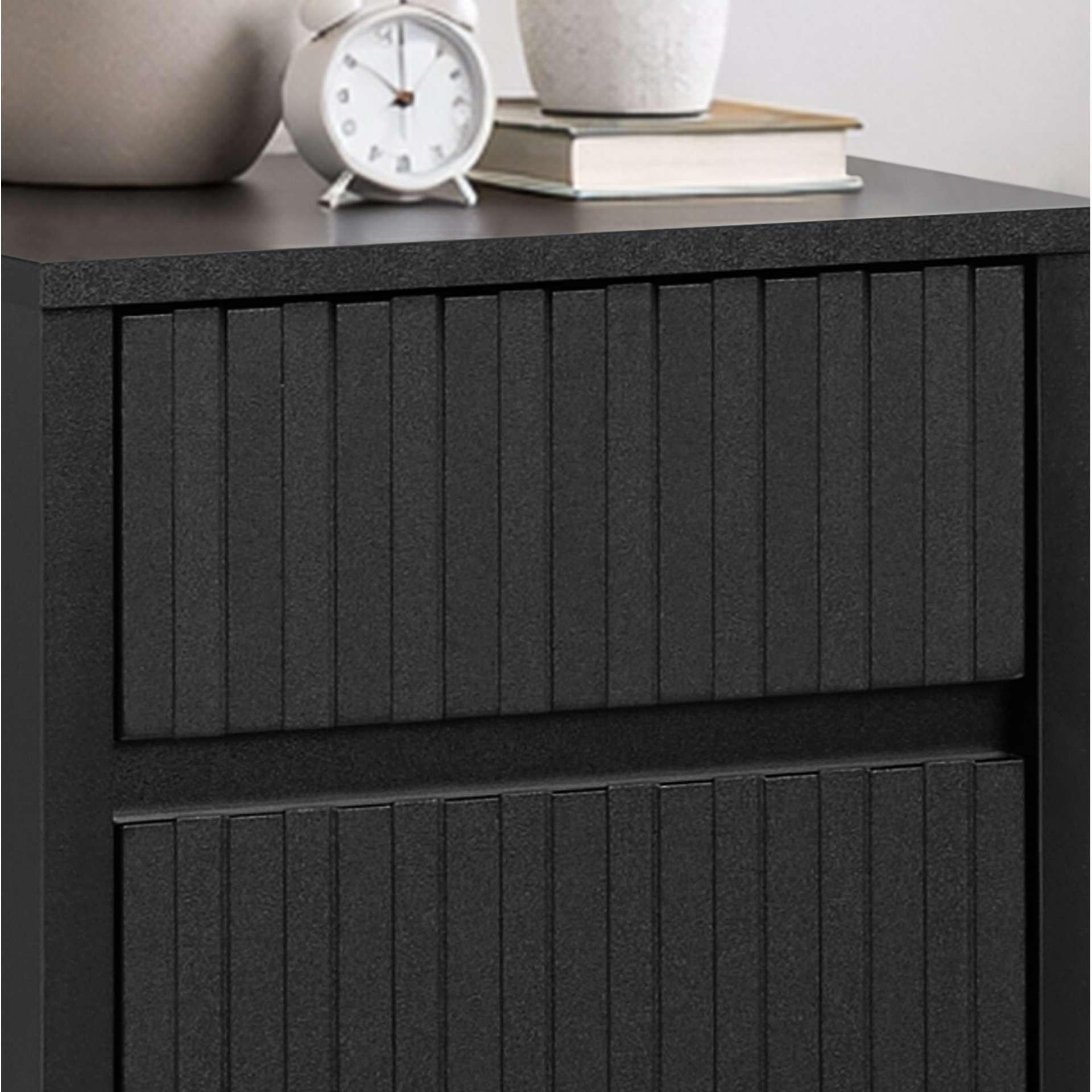 Black - Birlea - Axis 3 Drawer Fluted Bedside - 2