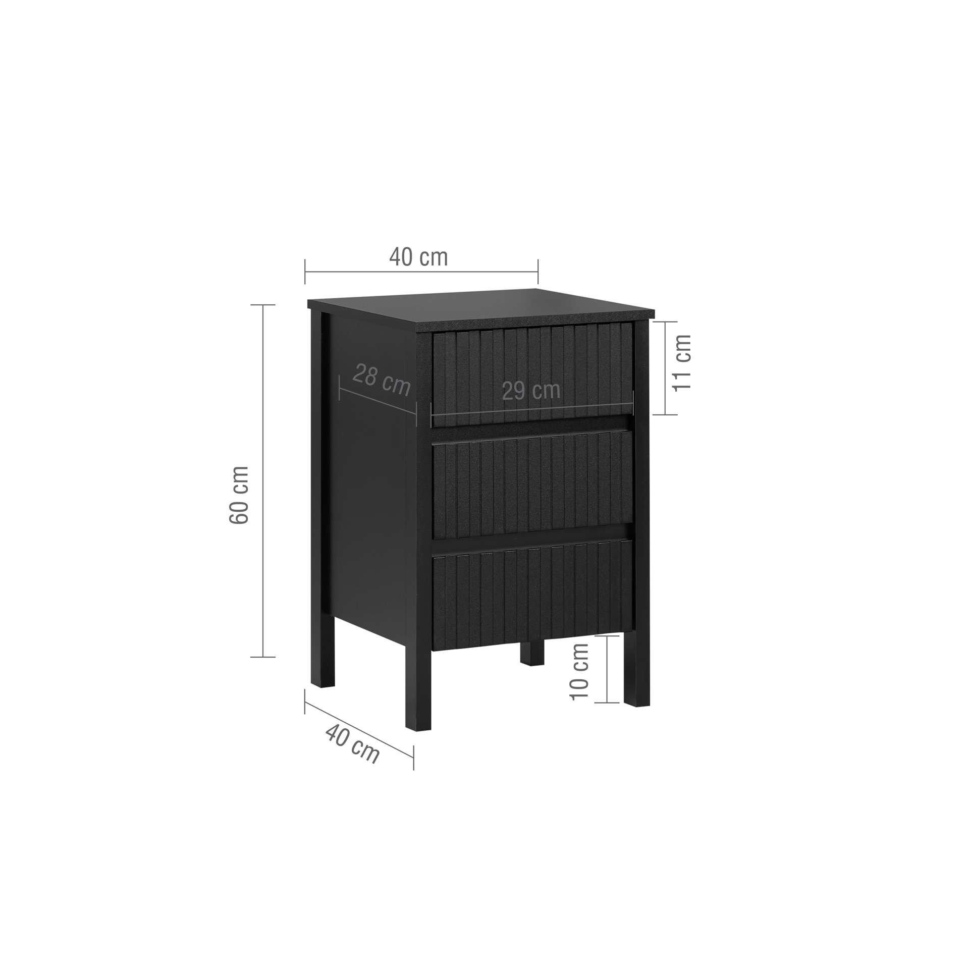 Black - Birlea - Axis 3 Drawer Fluted Bedside - 7