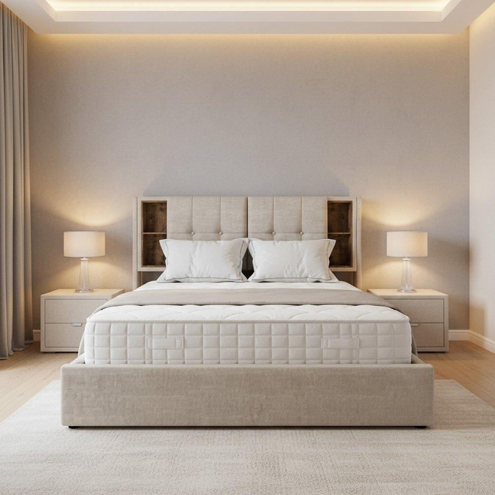 Beige - Urban Meuble - Stylish Beige Bed with Storage Double Size - 3