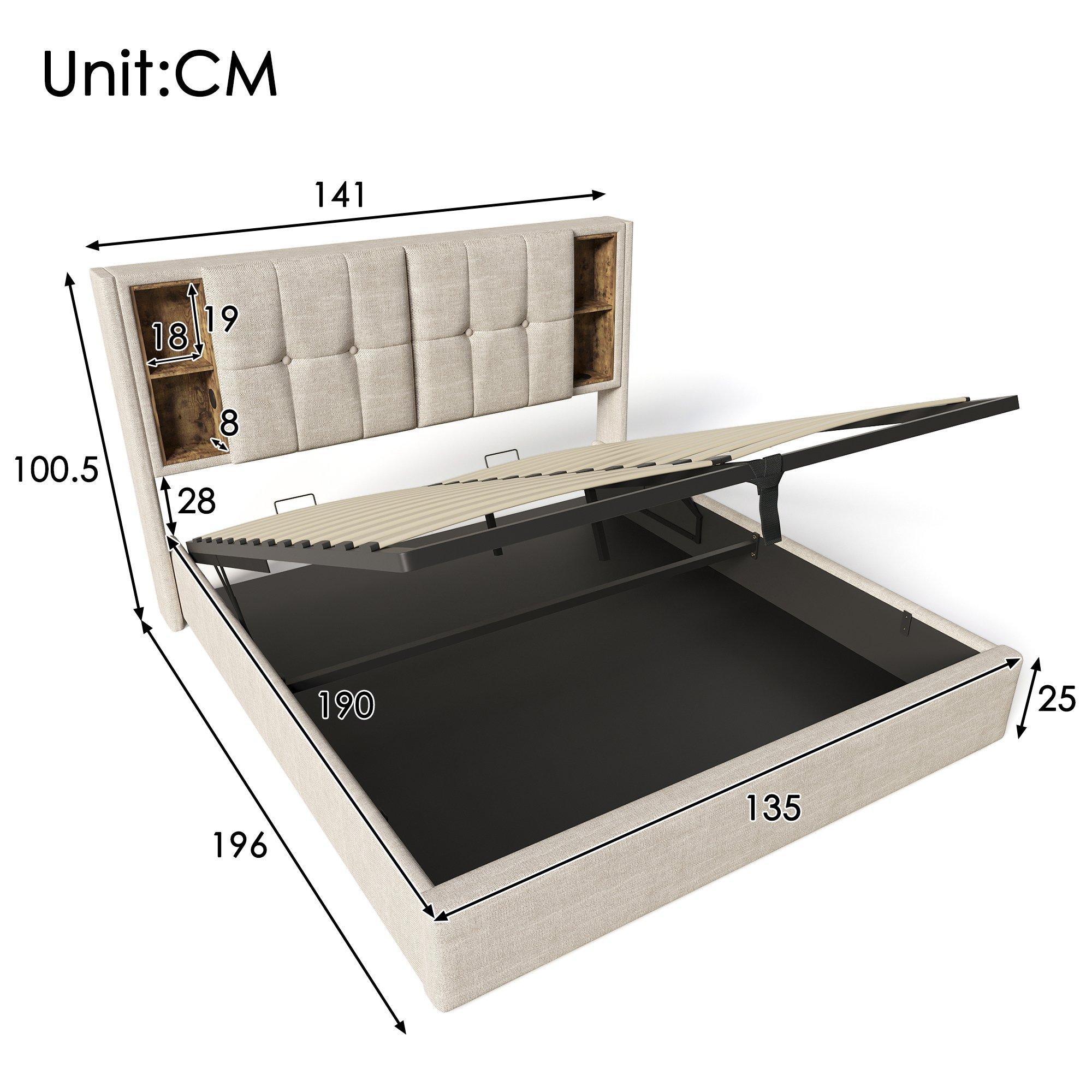 Beige - Urban Meuble - Stylish Beige Bed with Storage Double Size - 4