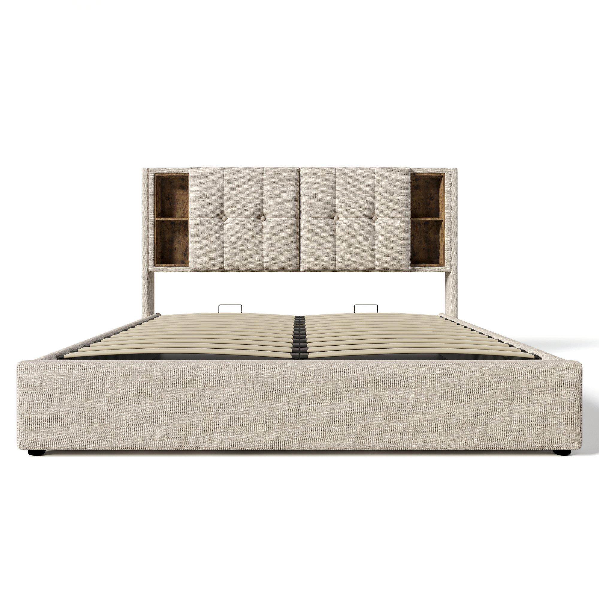 Beige - Urban Meuble - Stylish Beige Bed with Storage Double Size - 5