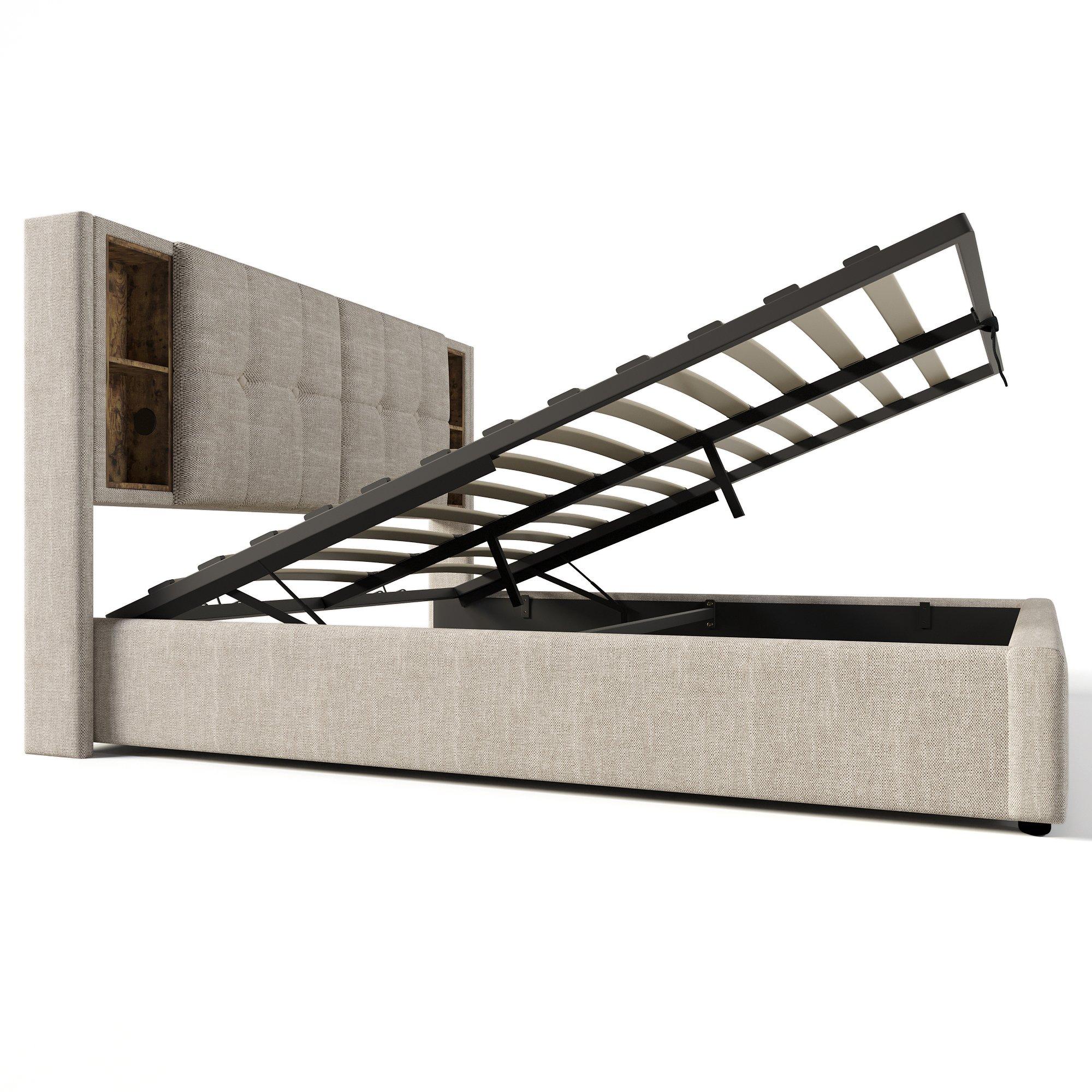 Beige - Urban Meuble - Stylish Beige Bed with Storage Double Size - 6