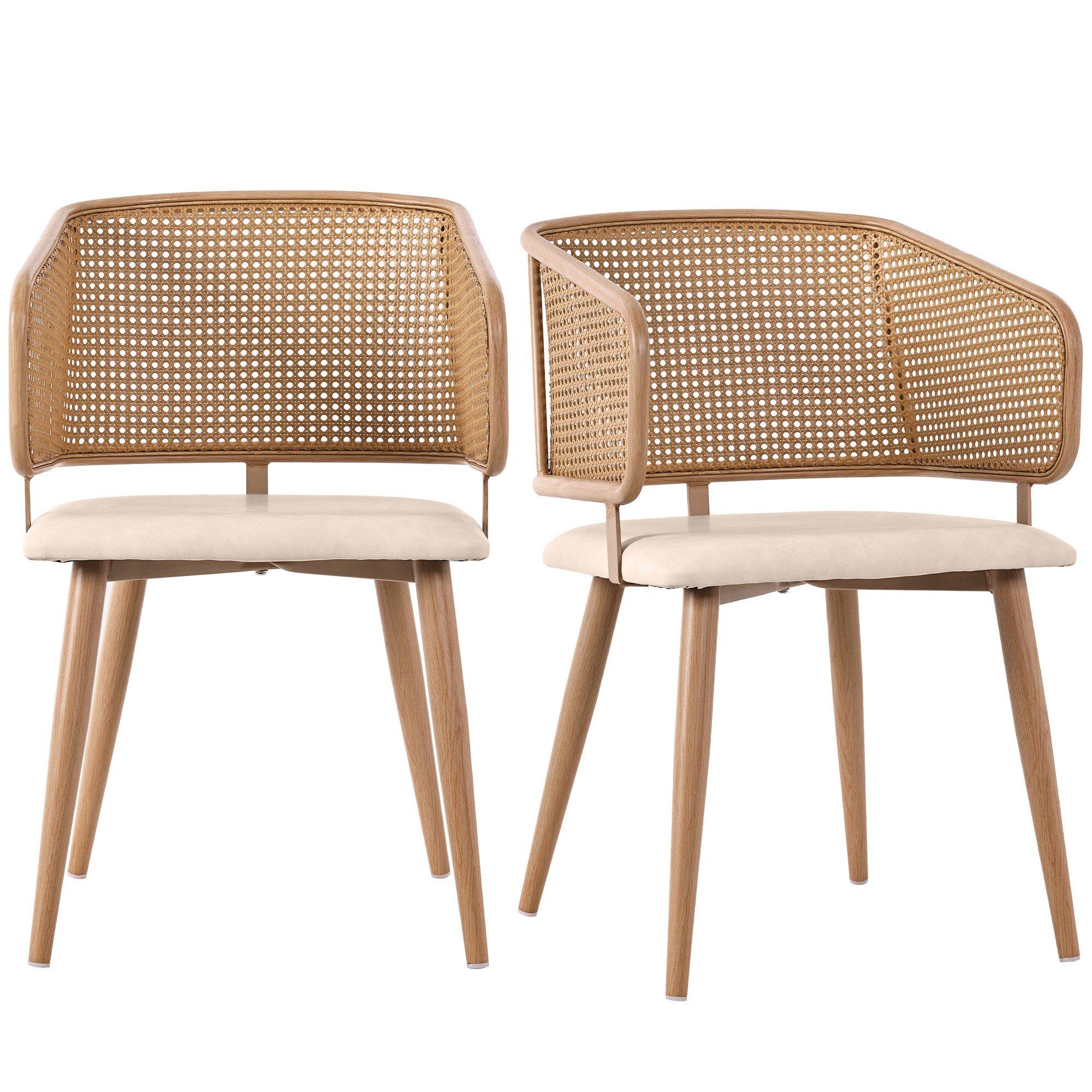 Beige - Urban Meuble - Modern Arm Chair Rattan Back Home Seating - 5