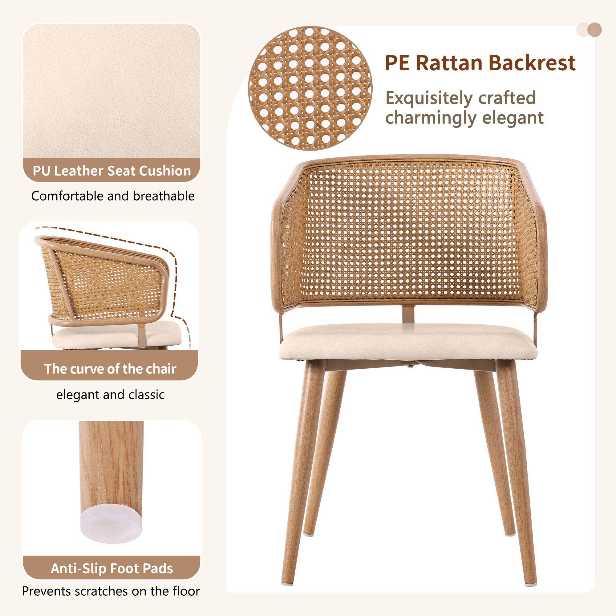 Beige - Urban Meuble - Modern Arm Chair Rattan Back Home Seating - 8