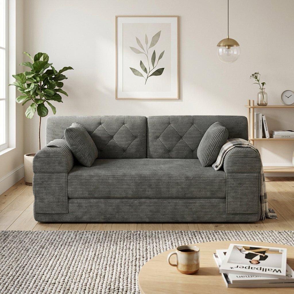 Dark Gray - Urban Meuble - Corduroy Convertible Sleeper Sofa - 1