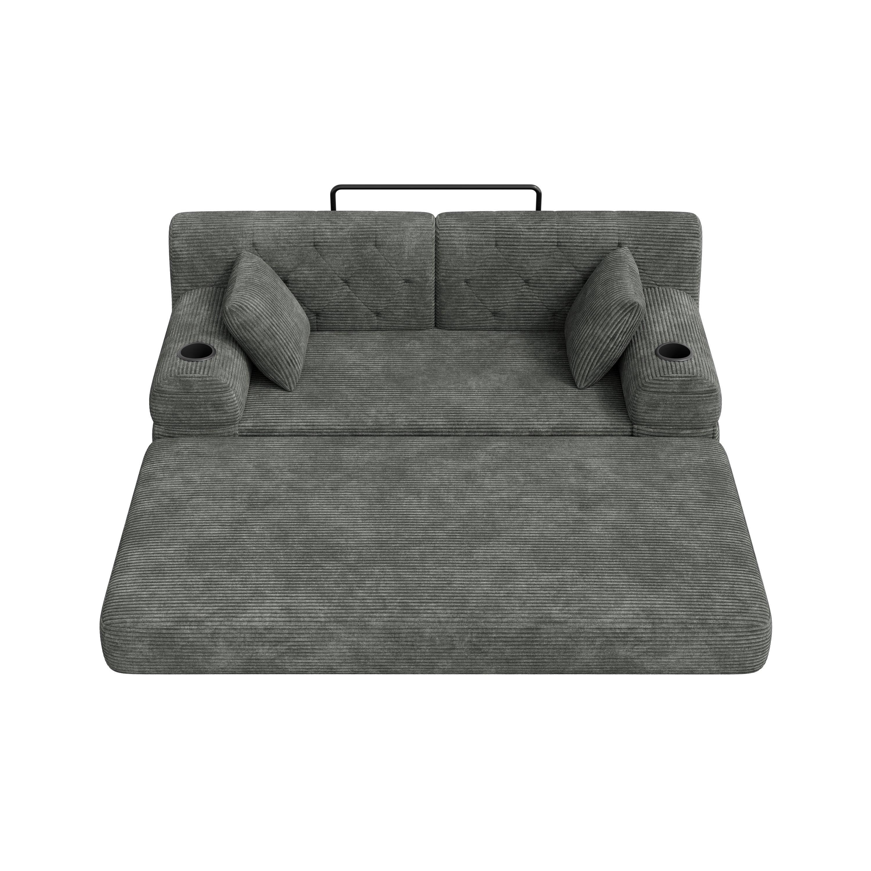 Dark Gray - Urban Meuble - Corduroy Convertible Sleeper Sofa - 11