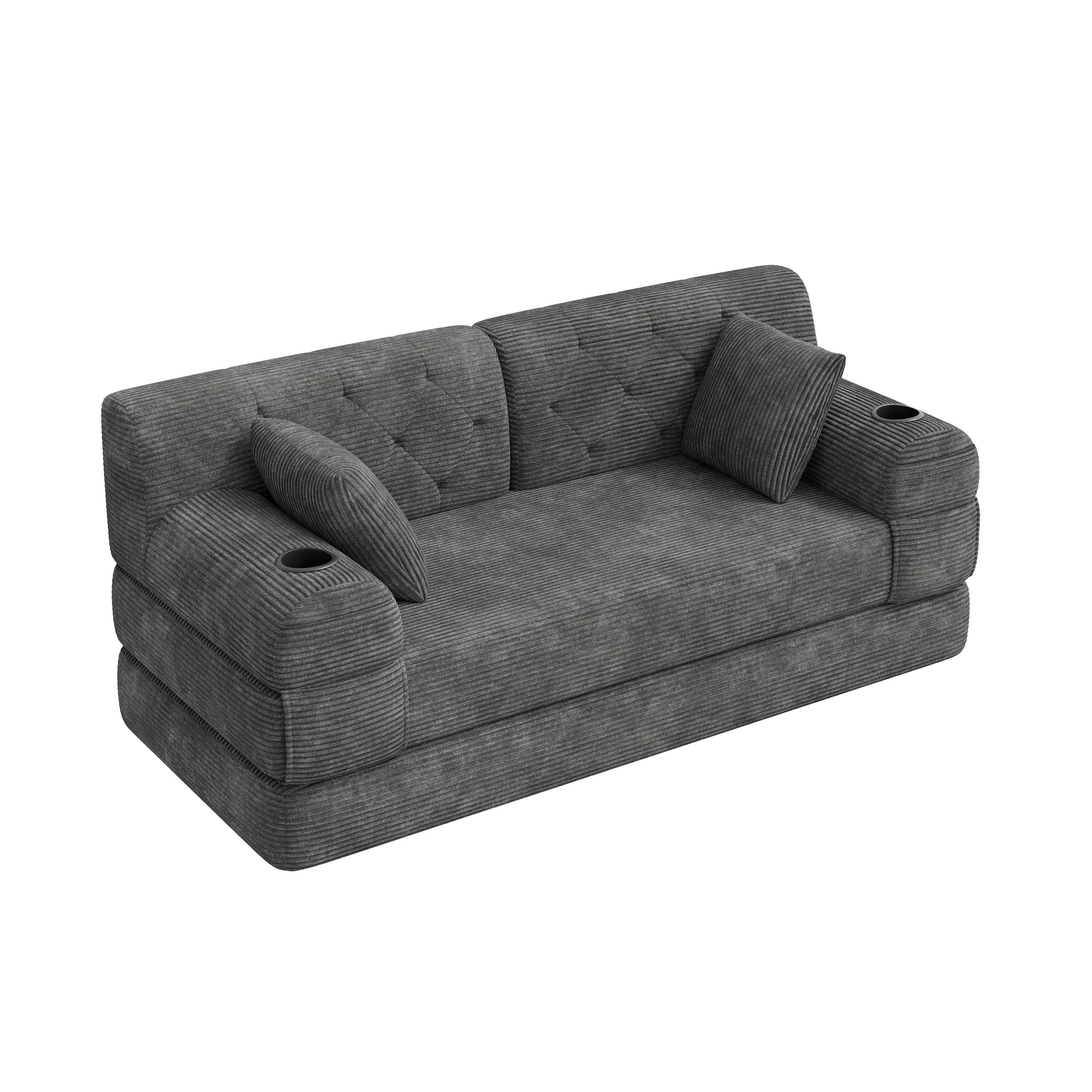 Dark Gray - Urban Meuble - Corduroy Convertible Sleeper Sofa - 12