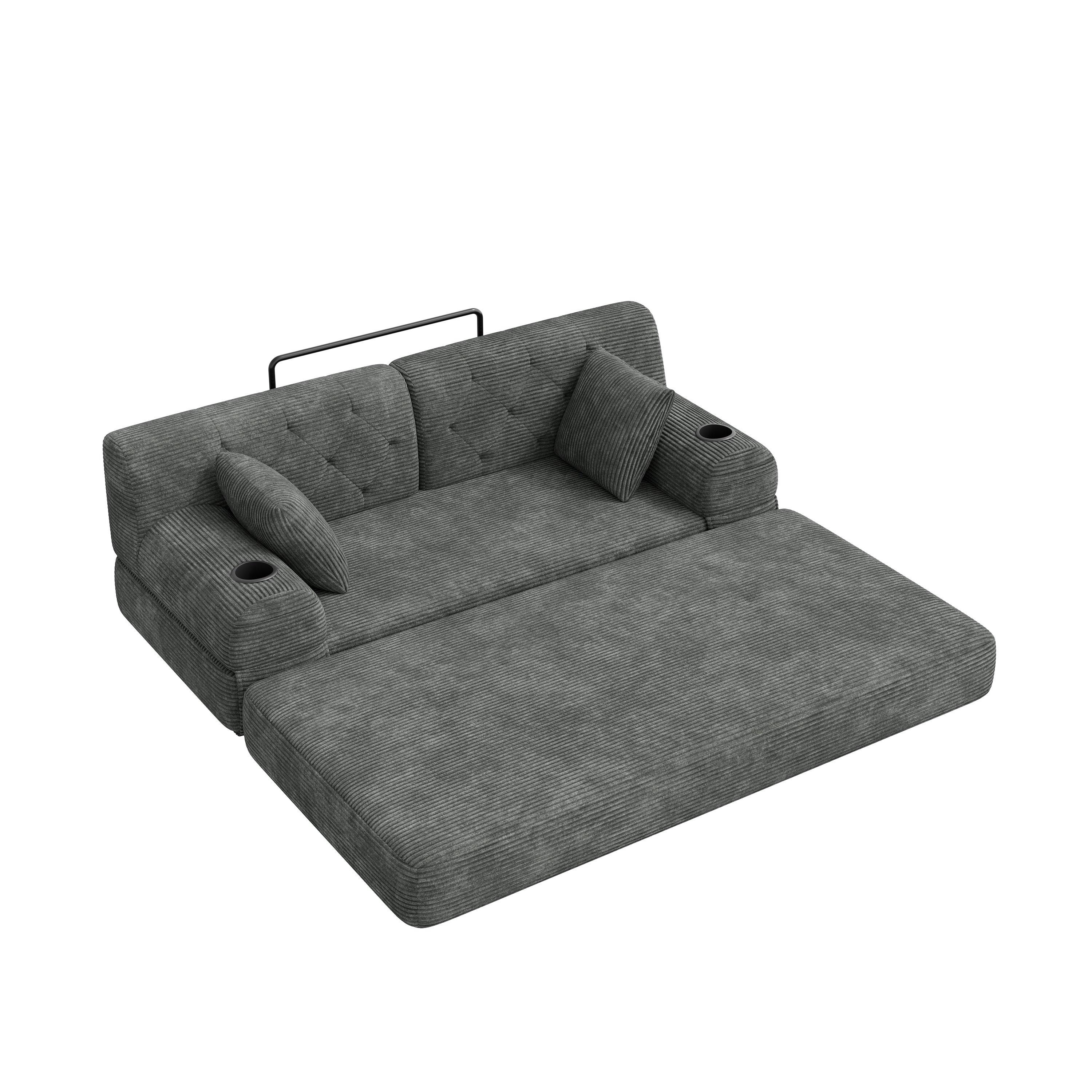 Dark Gray - Urban Meuble - Corduroy Convertible Sleeper Sofa - 13
