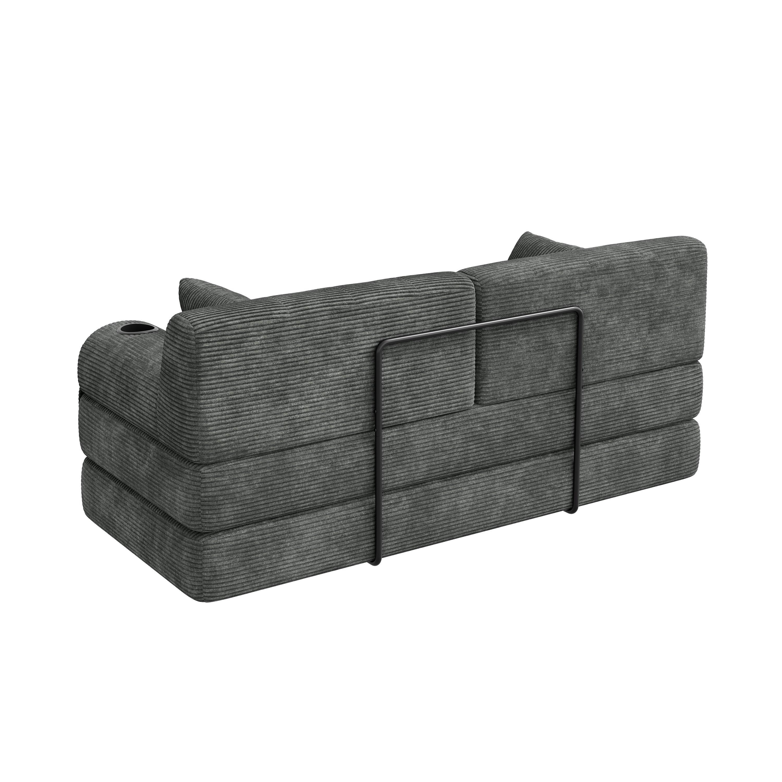 Dark Gray - Urban Meuble - Corduroy Convertible Sleeper Sofa - 14