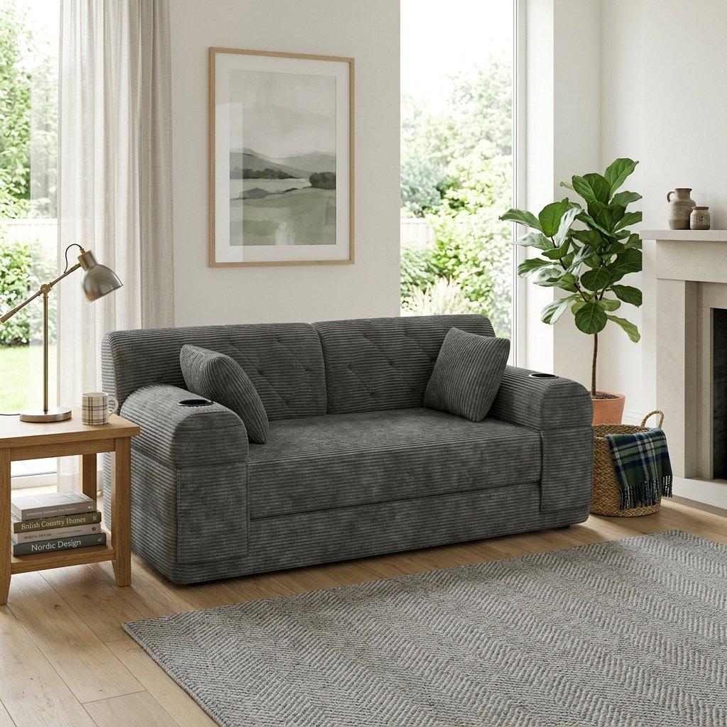 Dark Gray - Urban Meuble - Corduroy Convertible Sleeper Sofa - 3