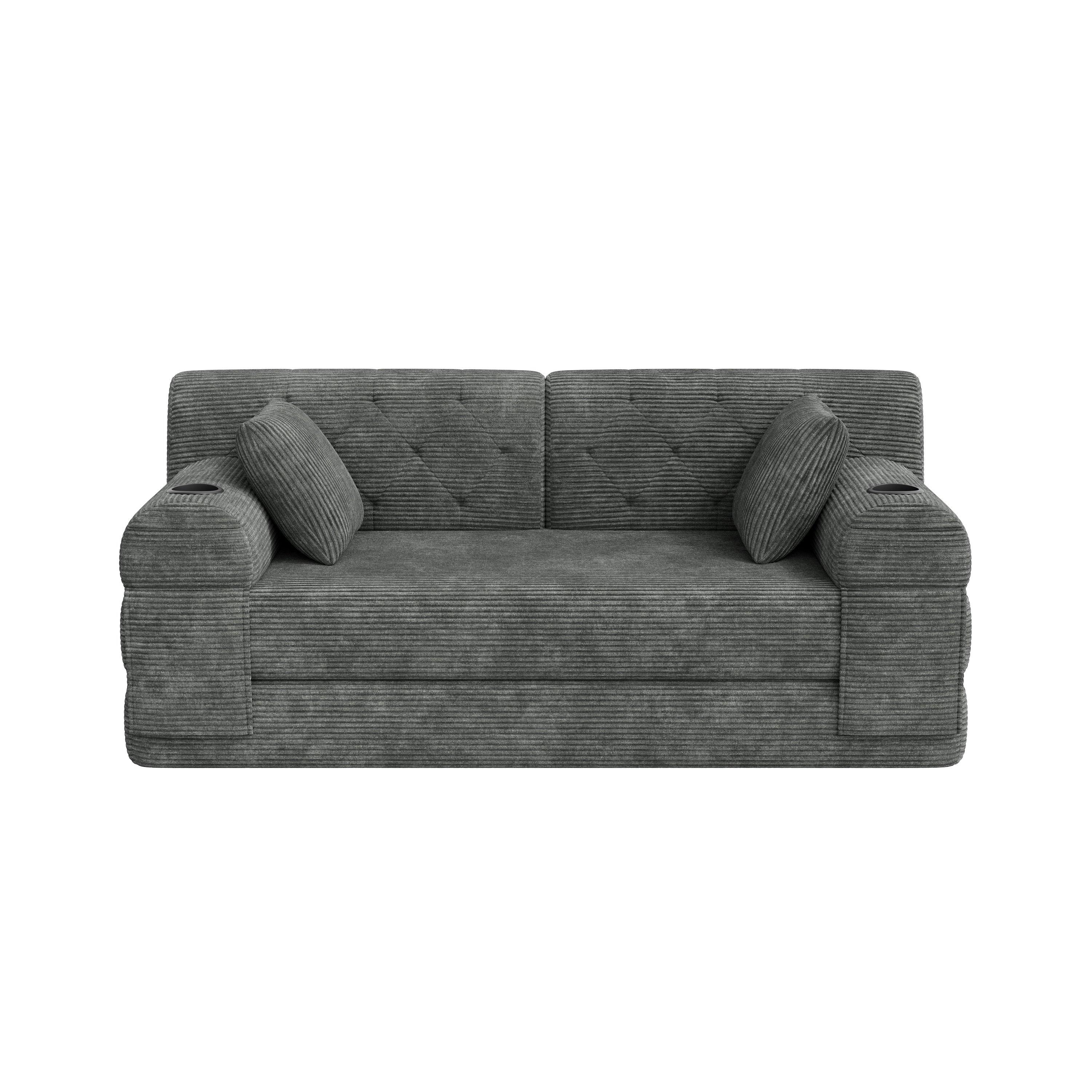 Dark Gray - Urban Meuble - Corduroy Convertible Sleeper Sofa - 5