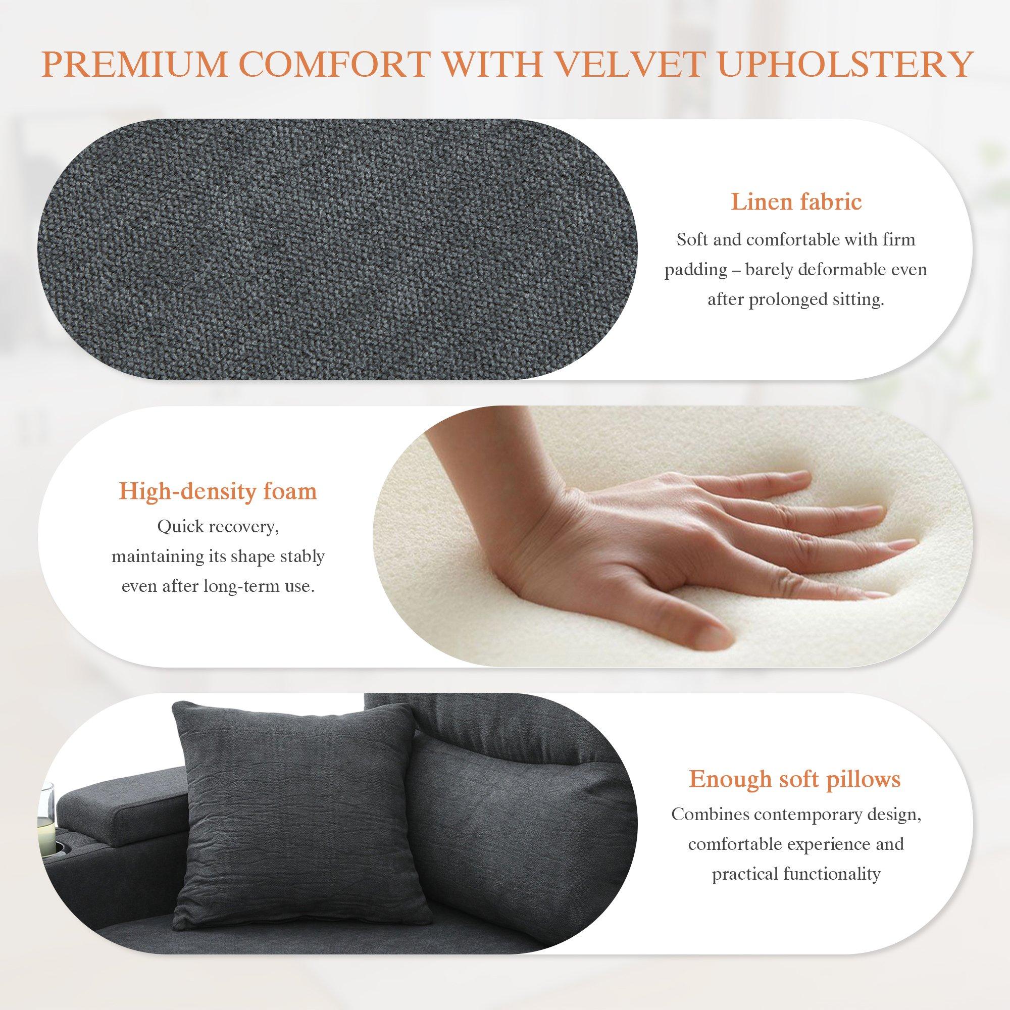 Dark Gray - Urban Meuble - 4-Seater U-Shaped Sleeper Sofa with Storage - 12