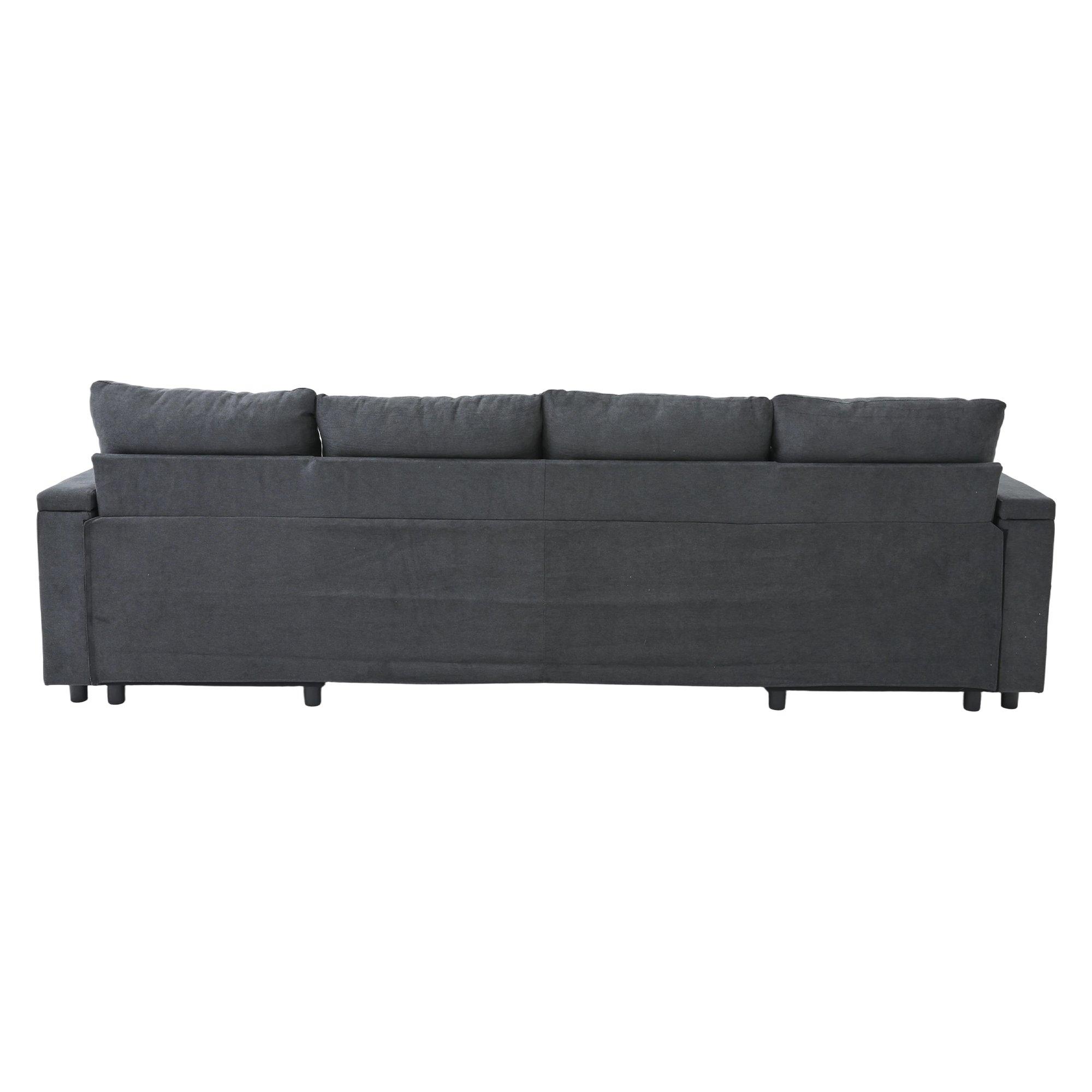 Dark Gray - Urban Meuble - 4-Seater U-Shaped Sleeper Sofa with Storage - 14