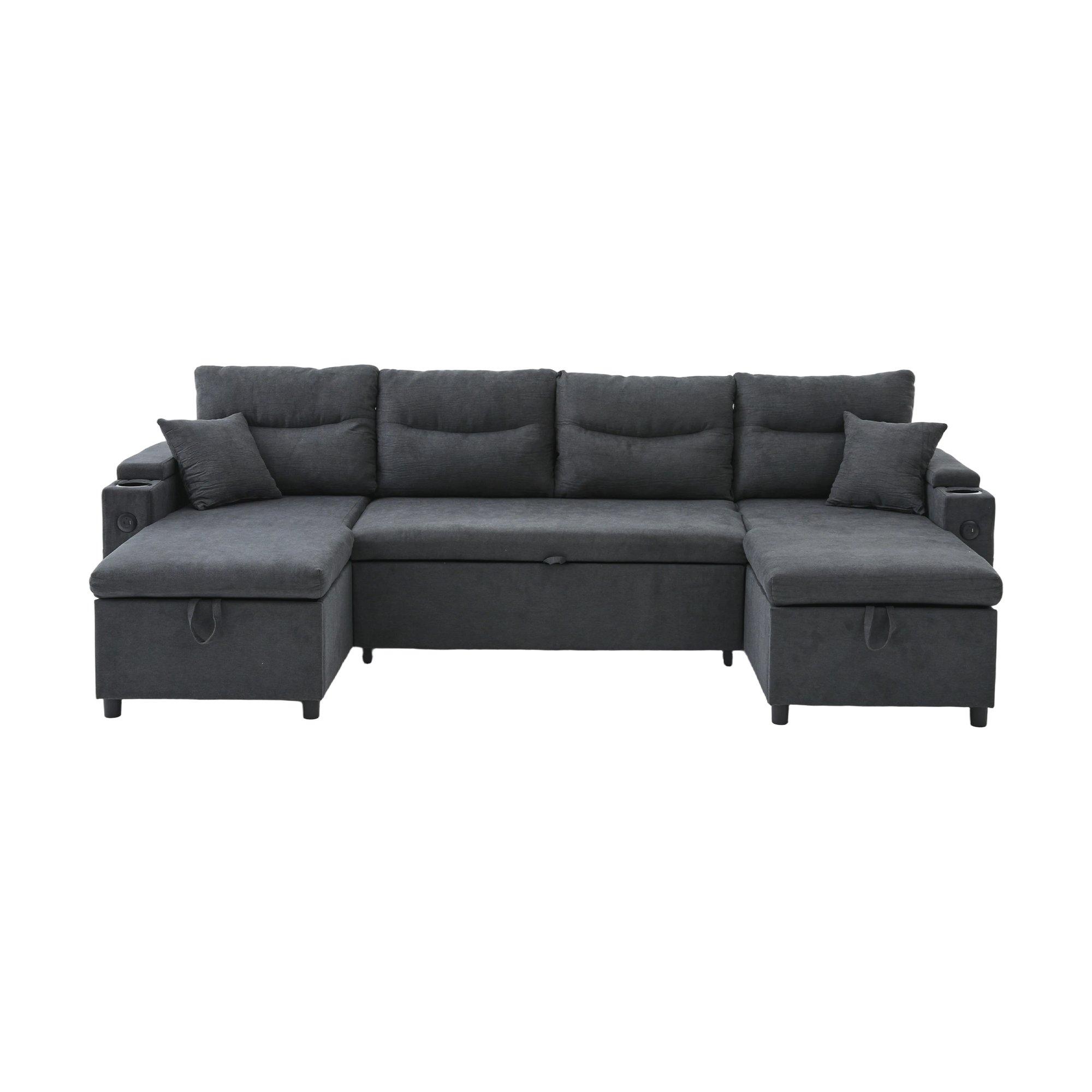 Dark Gray - Urban Meuble - 4-Seater U-Shaped Sleeper Sofa with Storage - 5