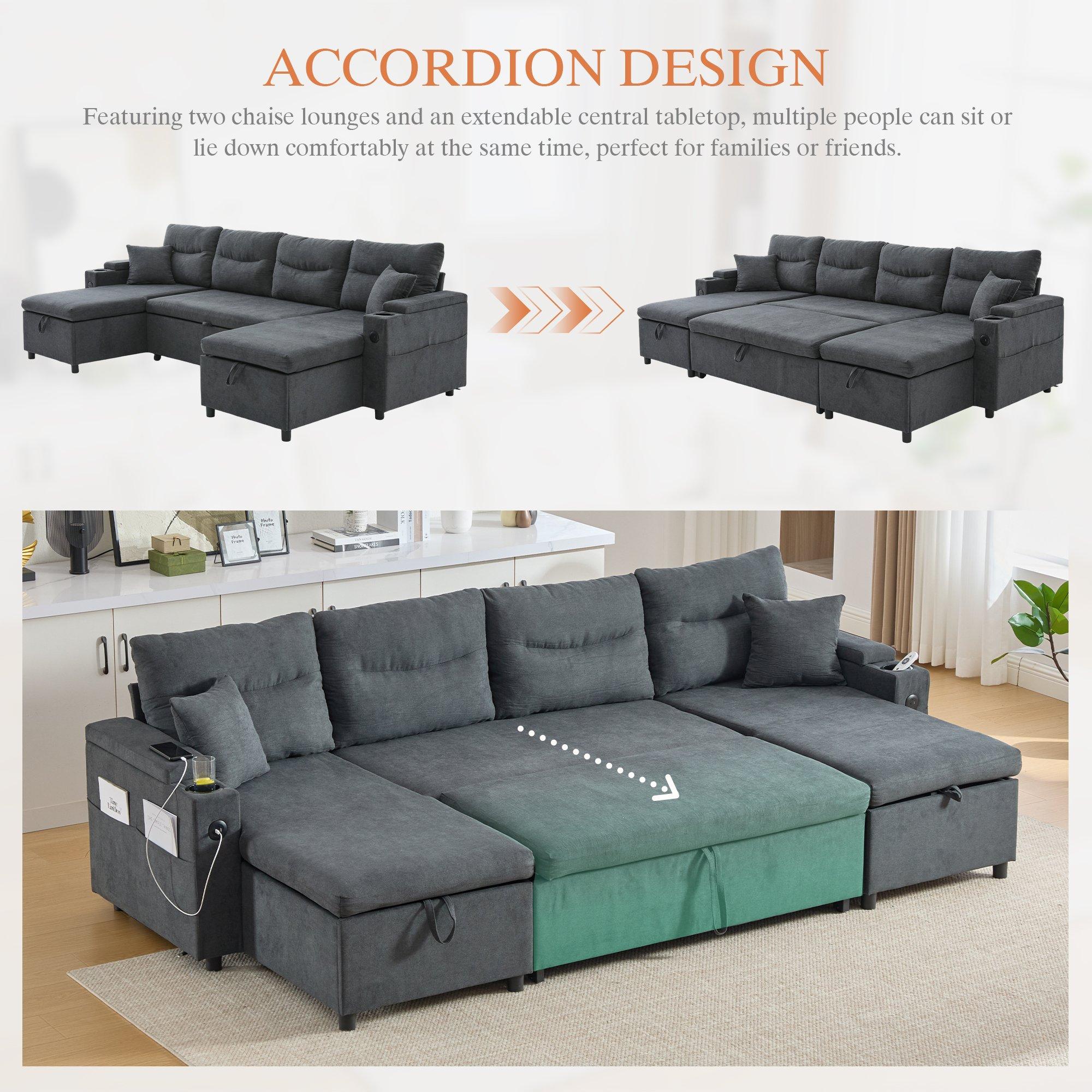 Dark Gray - Urban Meuble - 4-Seater U-Shaped Sleeper Sofa with Storage - 7