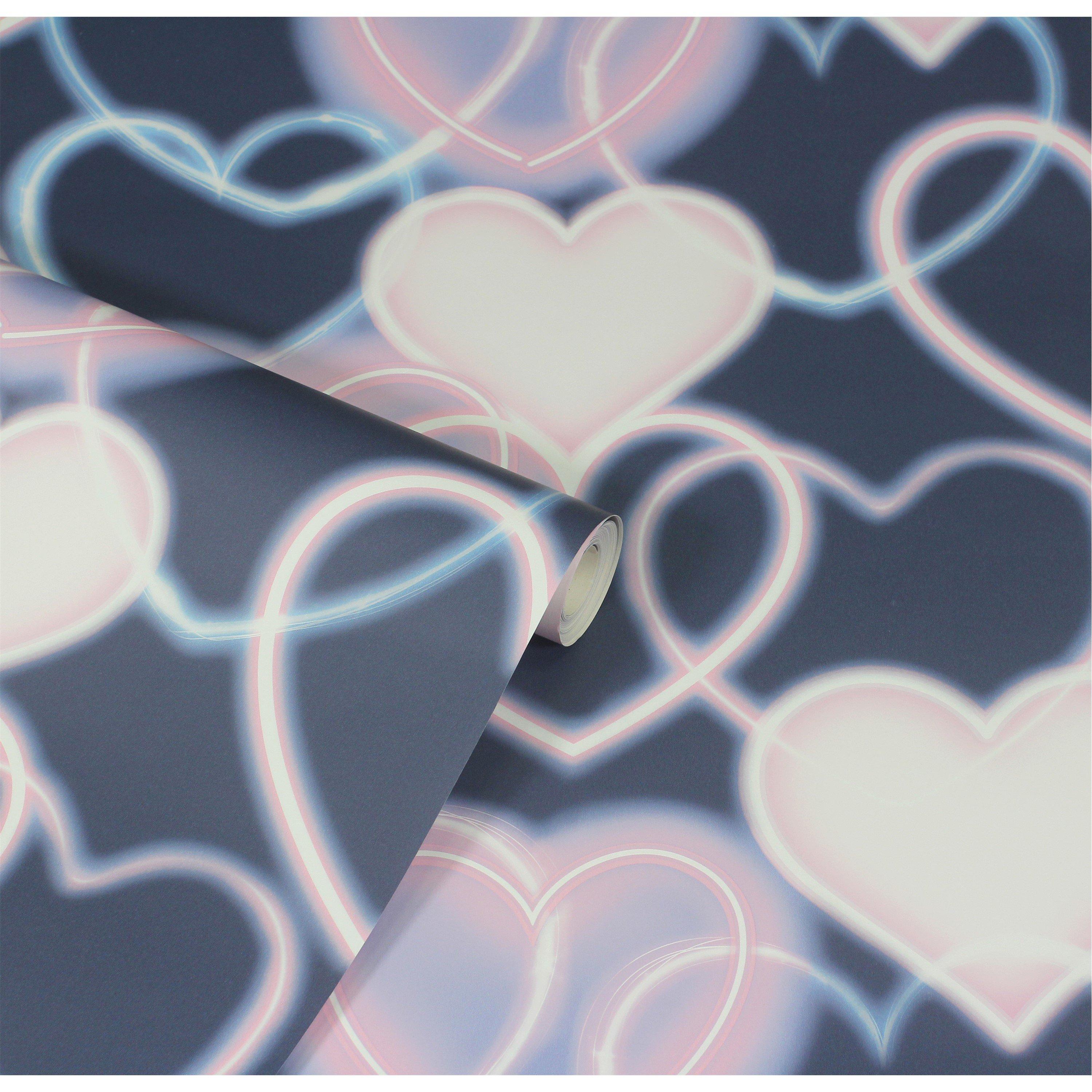 Navy & Pink - Arthouse - Neon Heart Wall Navy Pink sw12 - 2