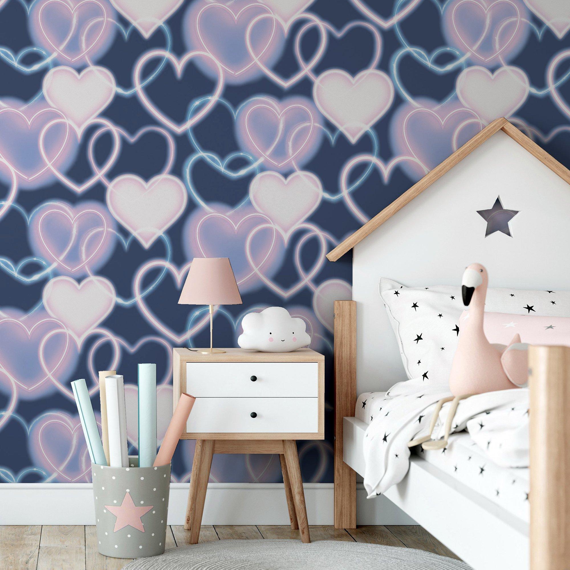 Navy & Pink - Arthouse - Neon Heart Wall Navy Pink sw12 - 3