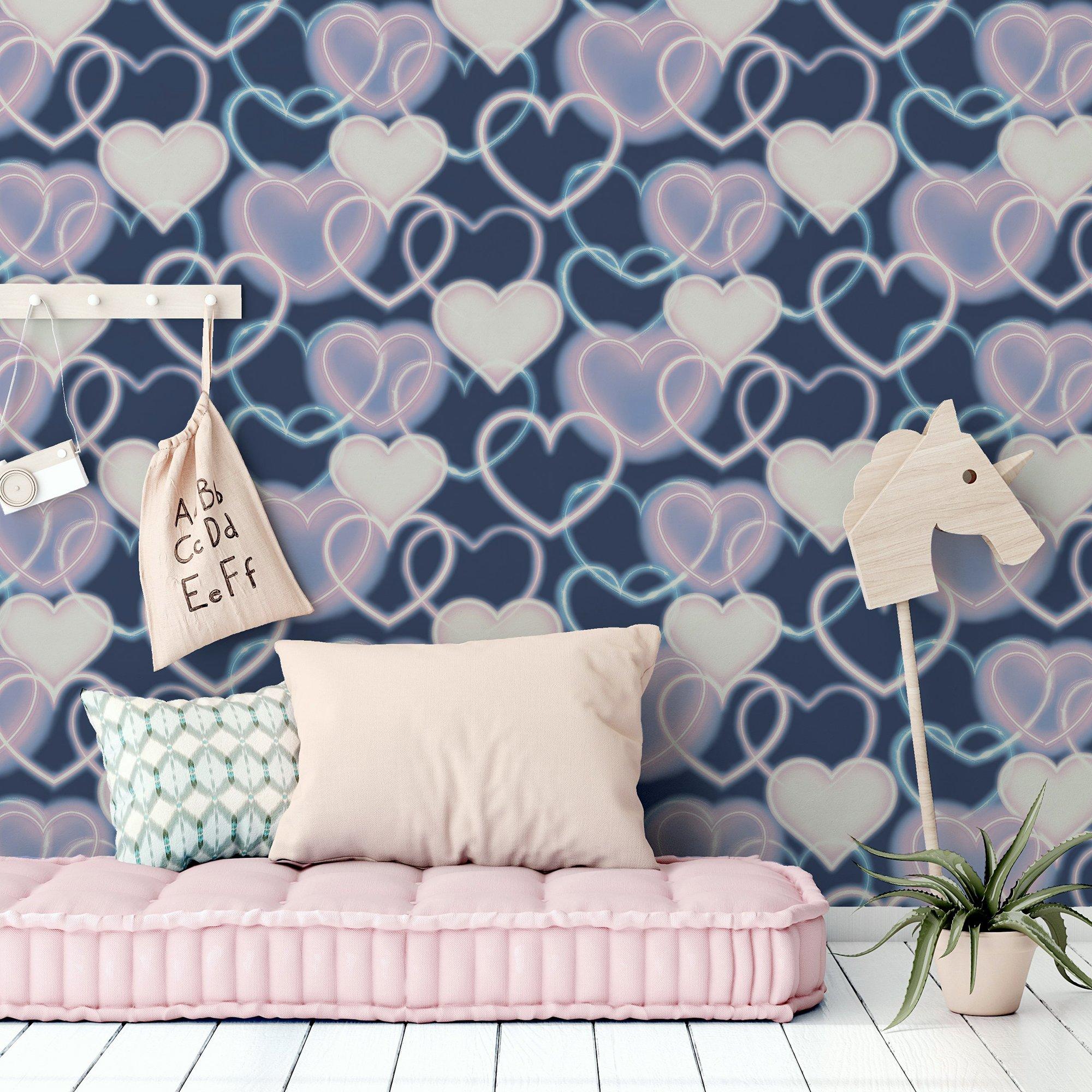 Navy & Pink - Arthouse - Neon Heart Wall Navy Pink sw12 - 4