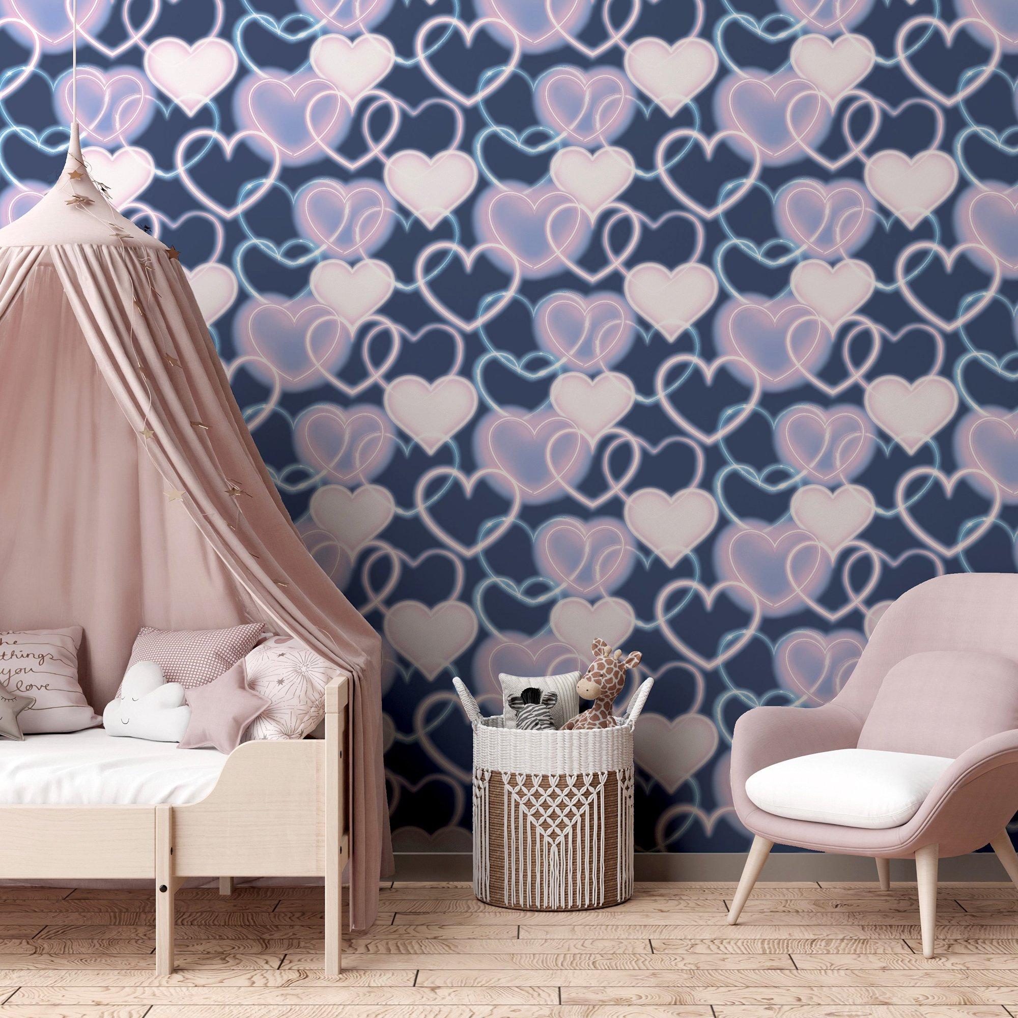 Navy & Pink - Arthouse - Neon Heart Wall Navy Pink sw12 - 6