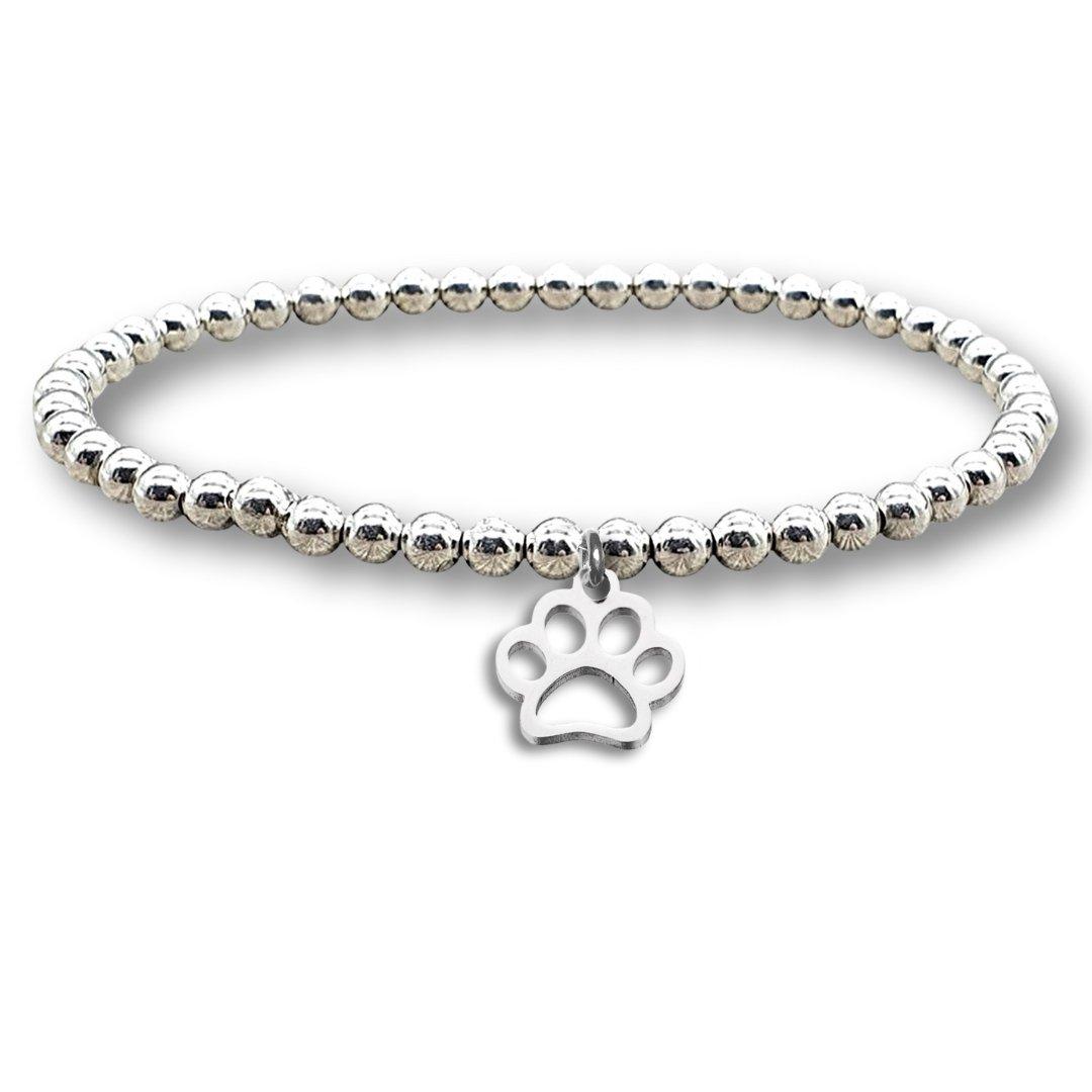 Silver - Aye Do - Paw Print Silver Beaded Bracelet NP-SBpaw - 1
