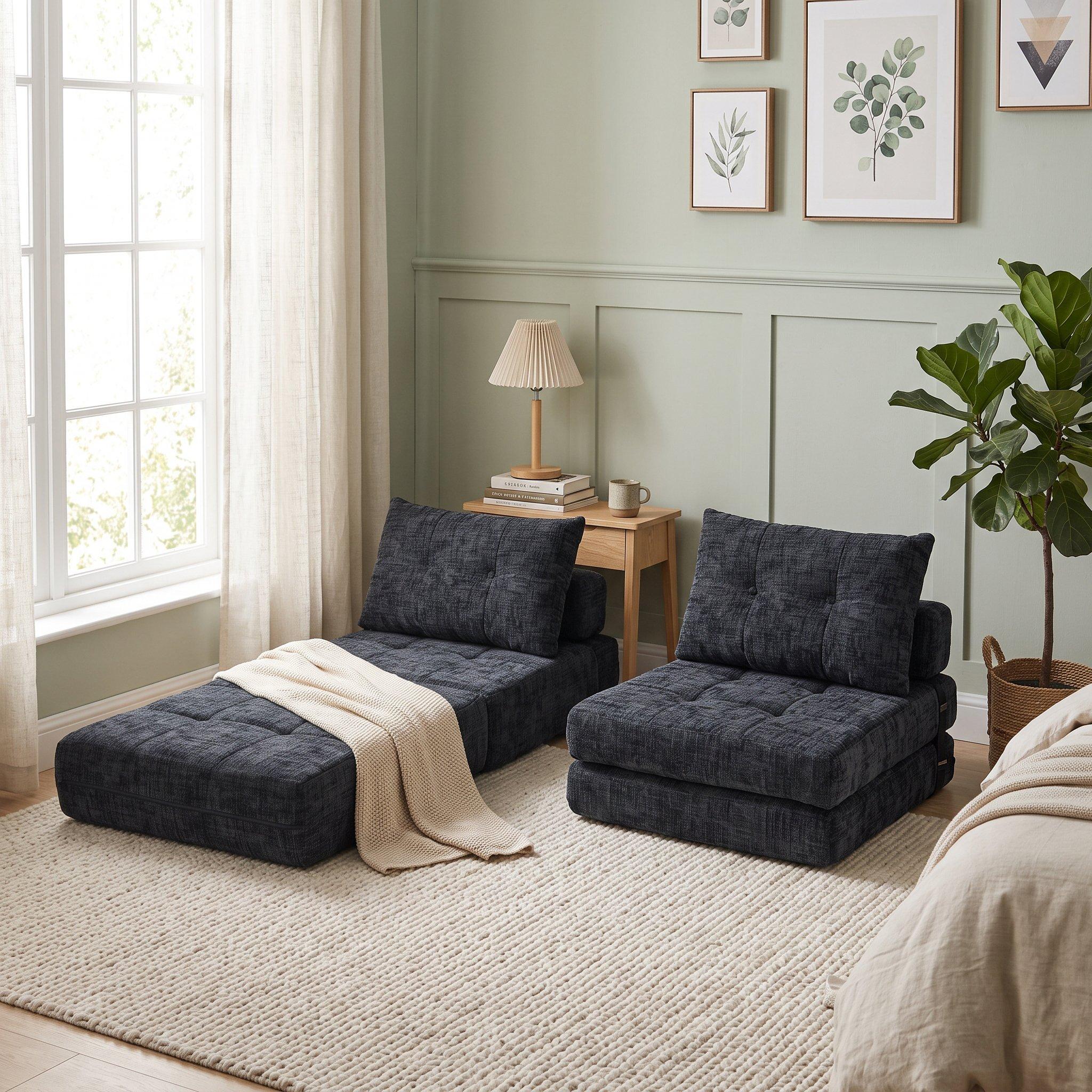 Black - Urban Meuble - Convertible Folding Floor Sofa Bed - 4