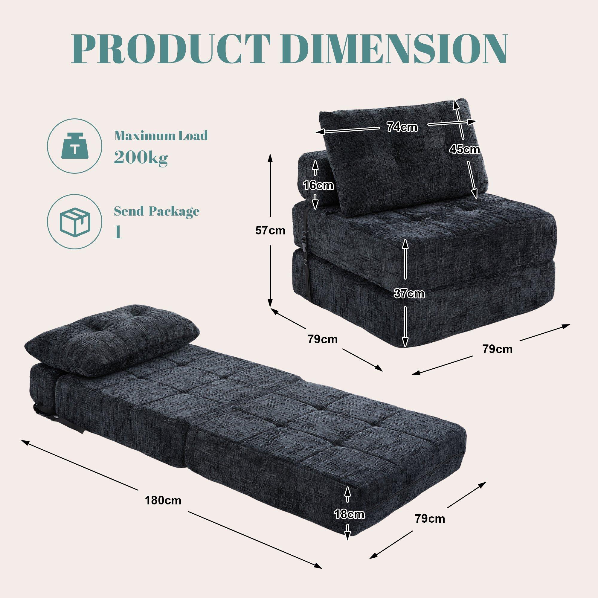 Black - Urban Meuble - Convertible Folding Floor Sofa Bed - 6