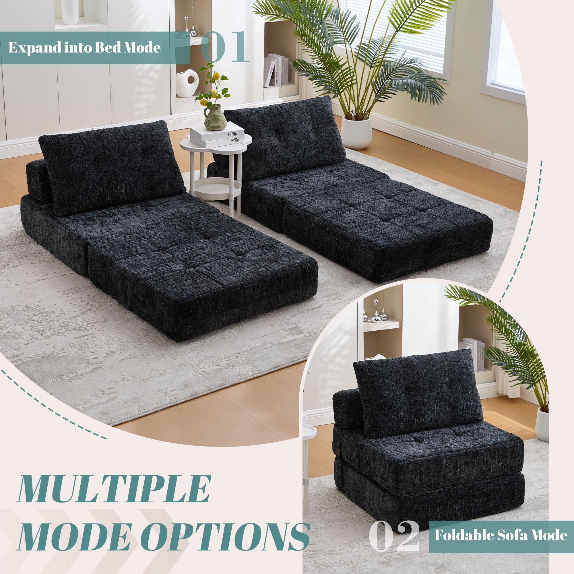 Black - Urban Meuble - Convertible Folding Floor Sofa Bed - 9