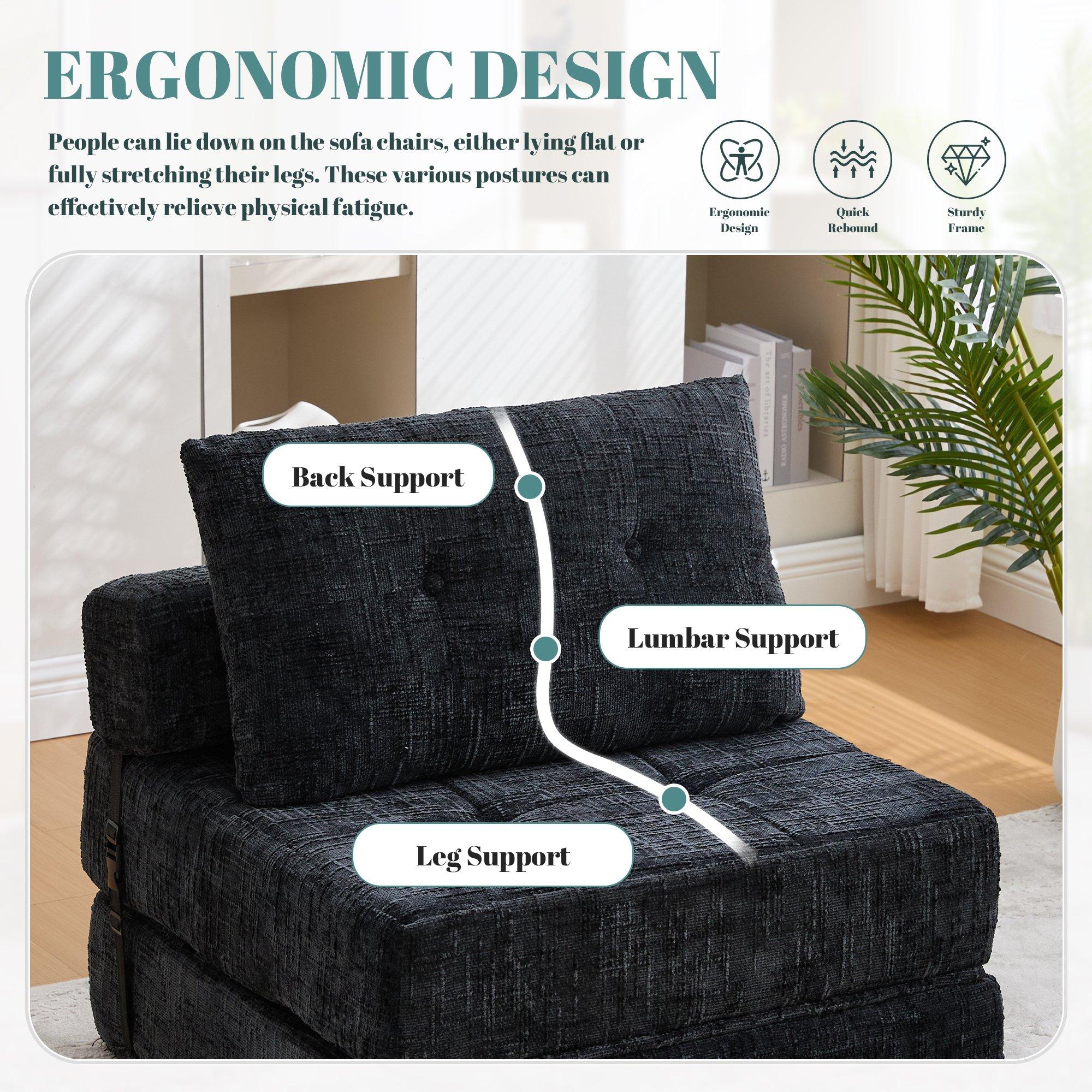 Black - Urban Meuble - Convertible Folding Floor Sofa Bed - 10