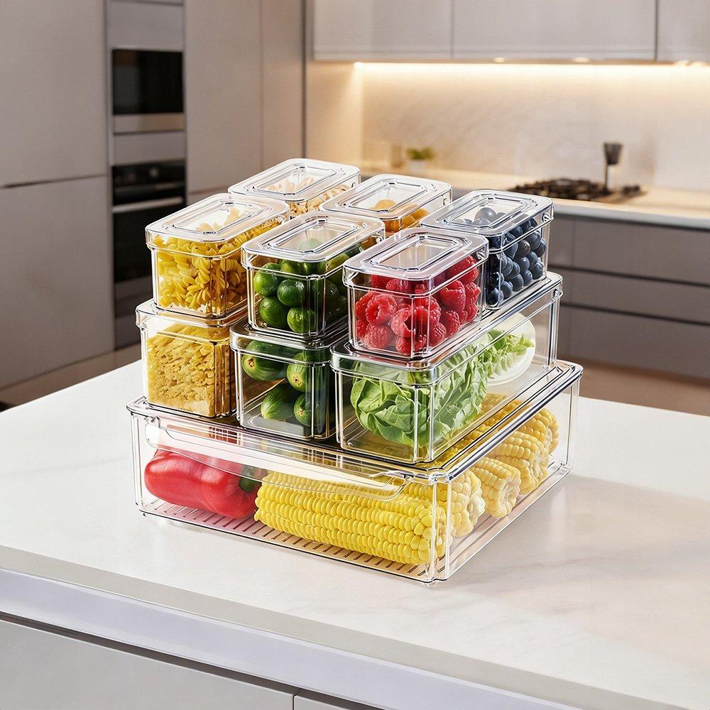 Clear - LIFE IDEAS - Set of 10 Stackable Clear Fridge Organisers - 2