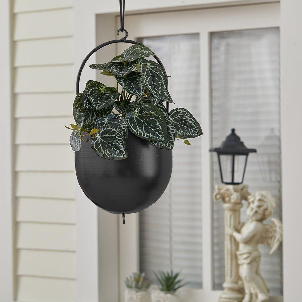 Black - LIFE IDEAS - Nordic-Style Hanging Round Iron Flower Basket - 2