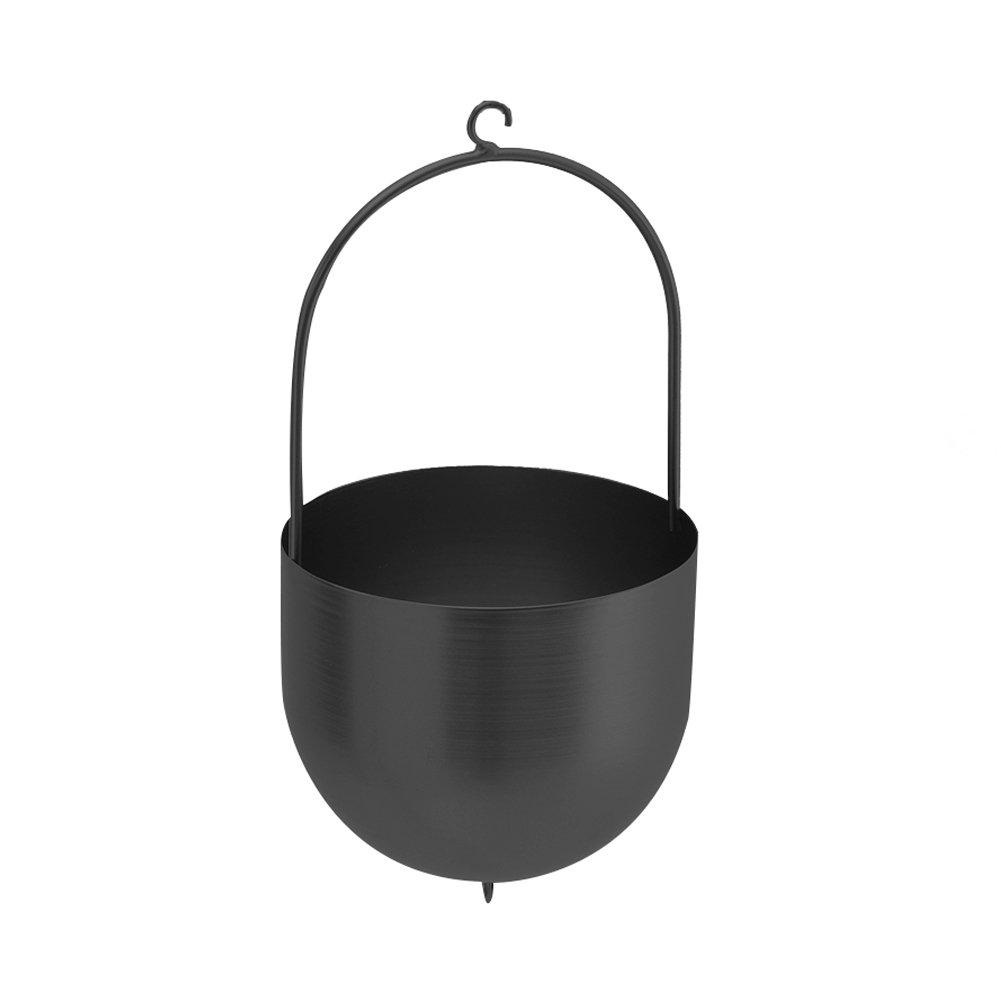 Black - LIFE IDEAS - Nordic-Style Hanging Round Iron Flower Basket - 4