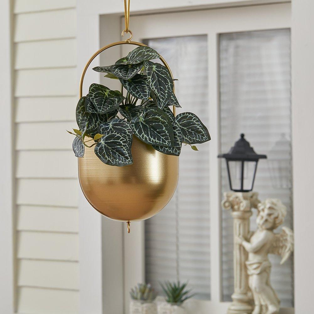 Gold - LIFE IDEAS - Nordic-Style Hanging Round Iron Flower Basket - 2