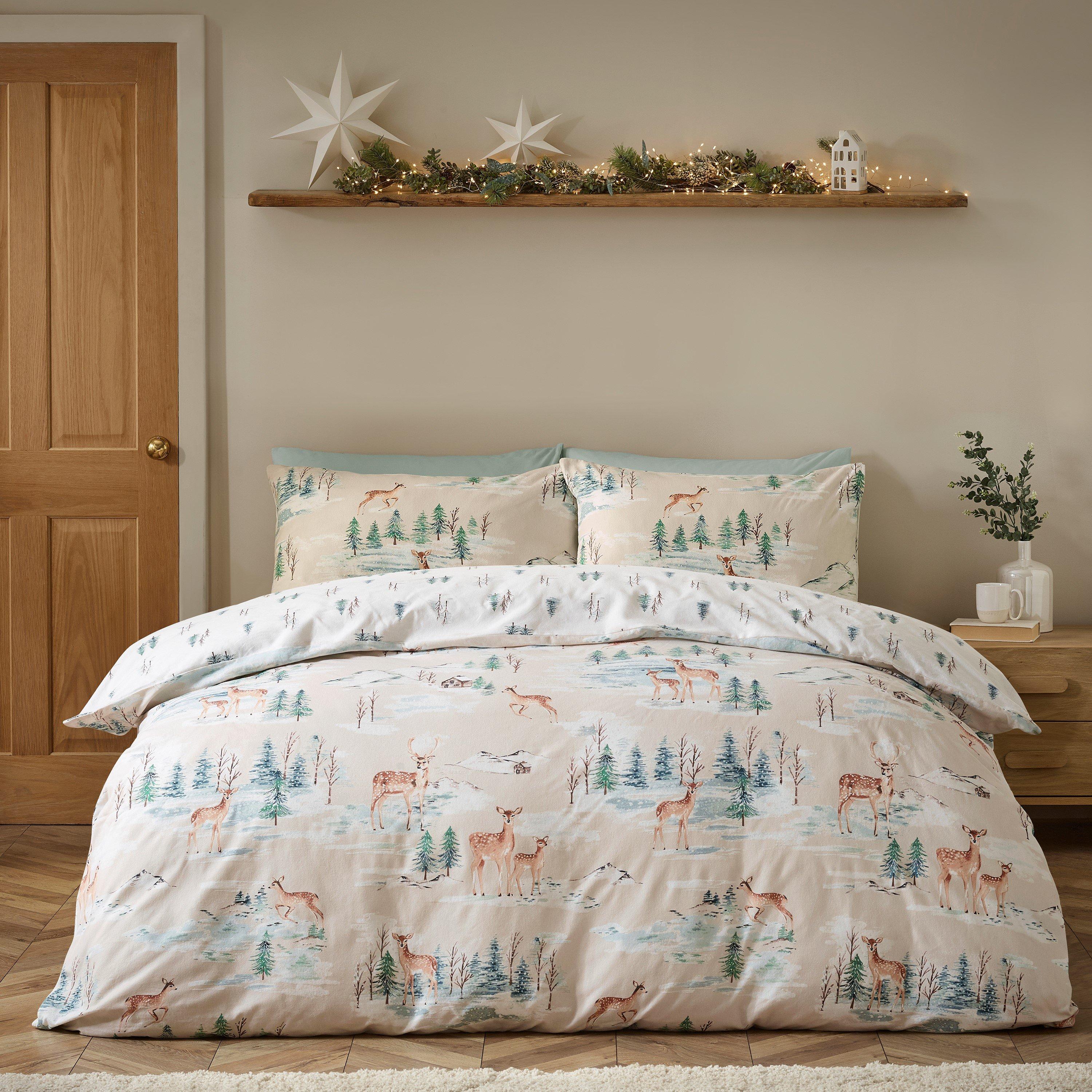 Natural - Catherine Lansfield - Brushed Christmas Deer Cotton Duvet Cover Set - 1