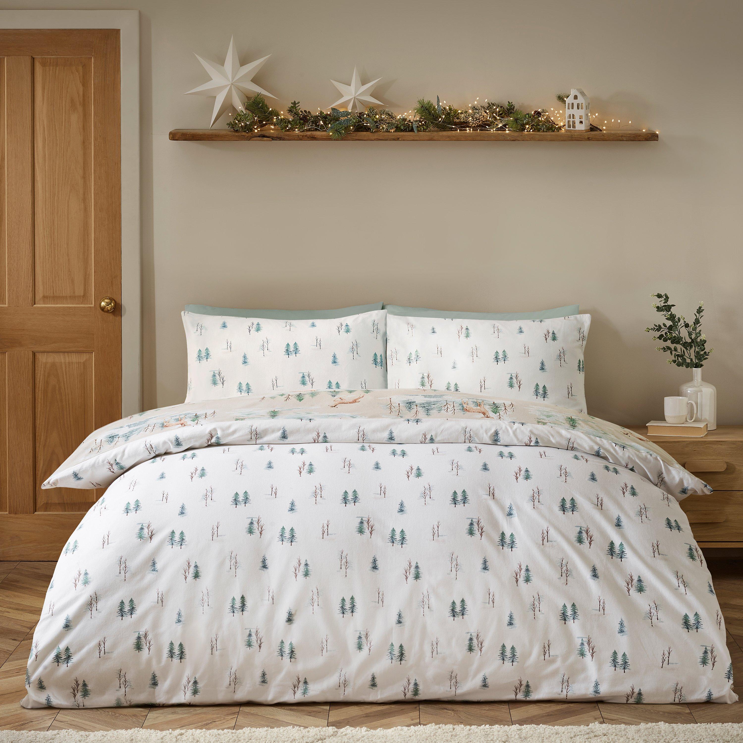 Natural - Catherine Lansfield - Brushed Christmas Deer Cotton Duvet Cover Set - 2
