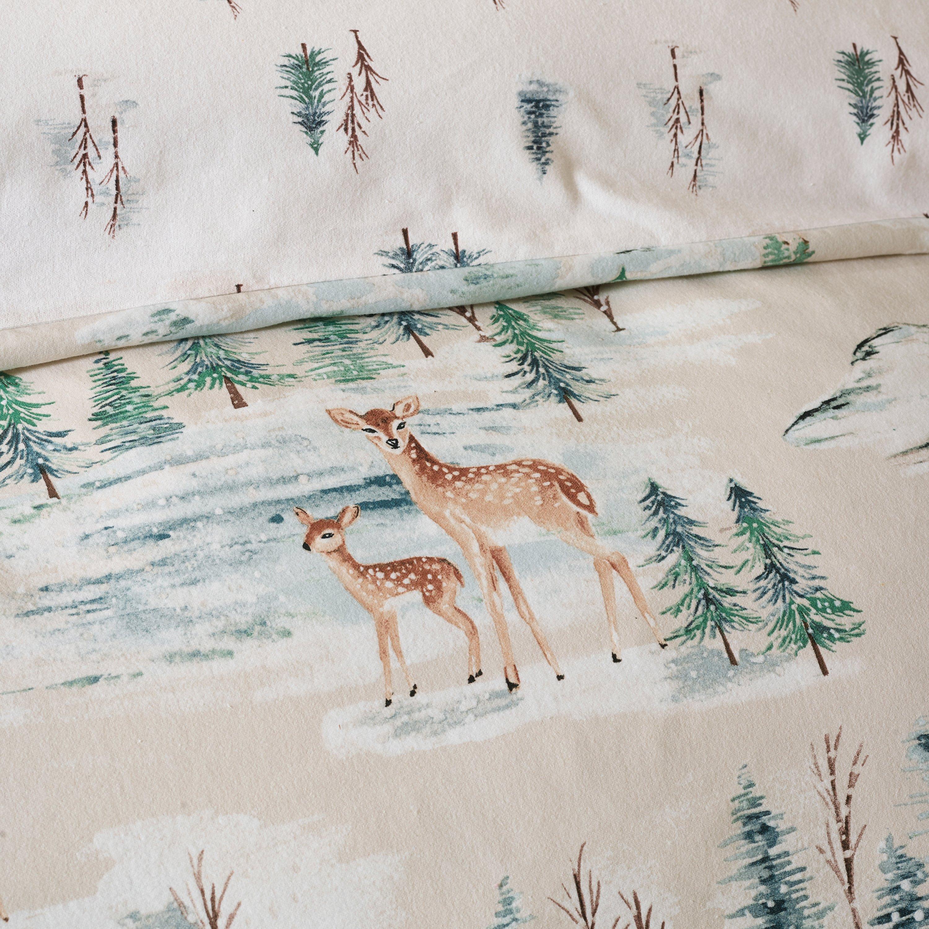 Natural - Catherine Lansfield - Brushed Christmas Deer Cotton Duvet Cover Set - 4