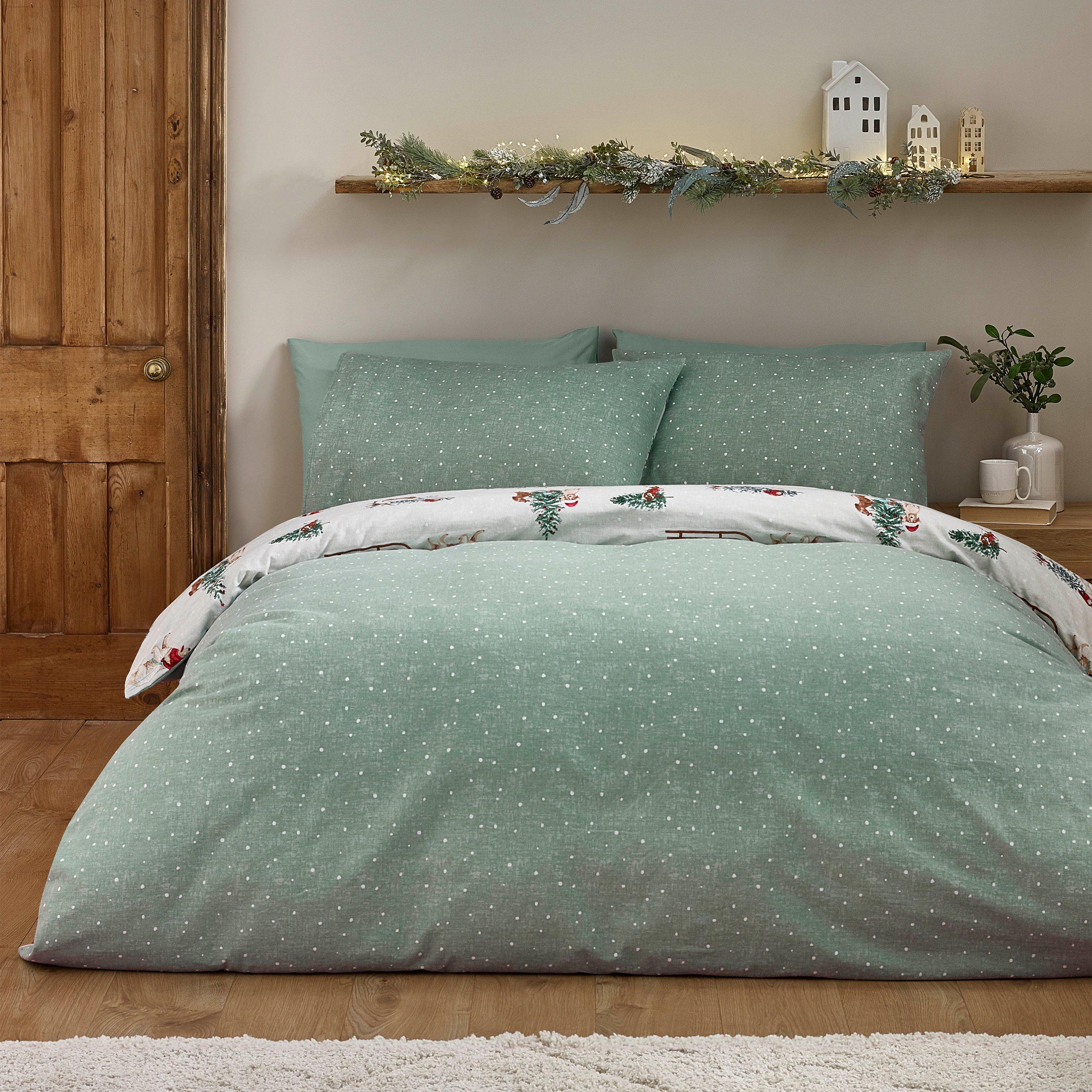 Green - Catherine Lansfield - Brushed Christmas Dogs Cotton Duvet Cover Set - 2