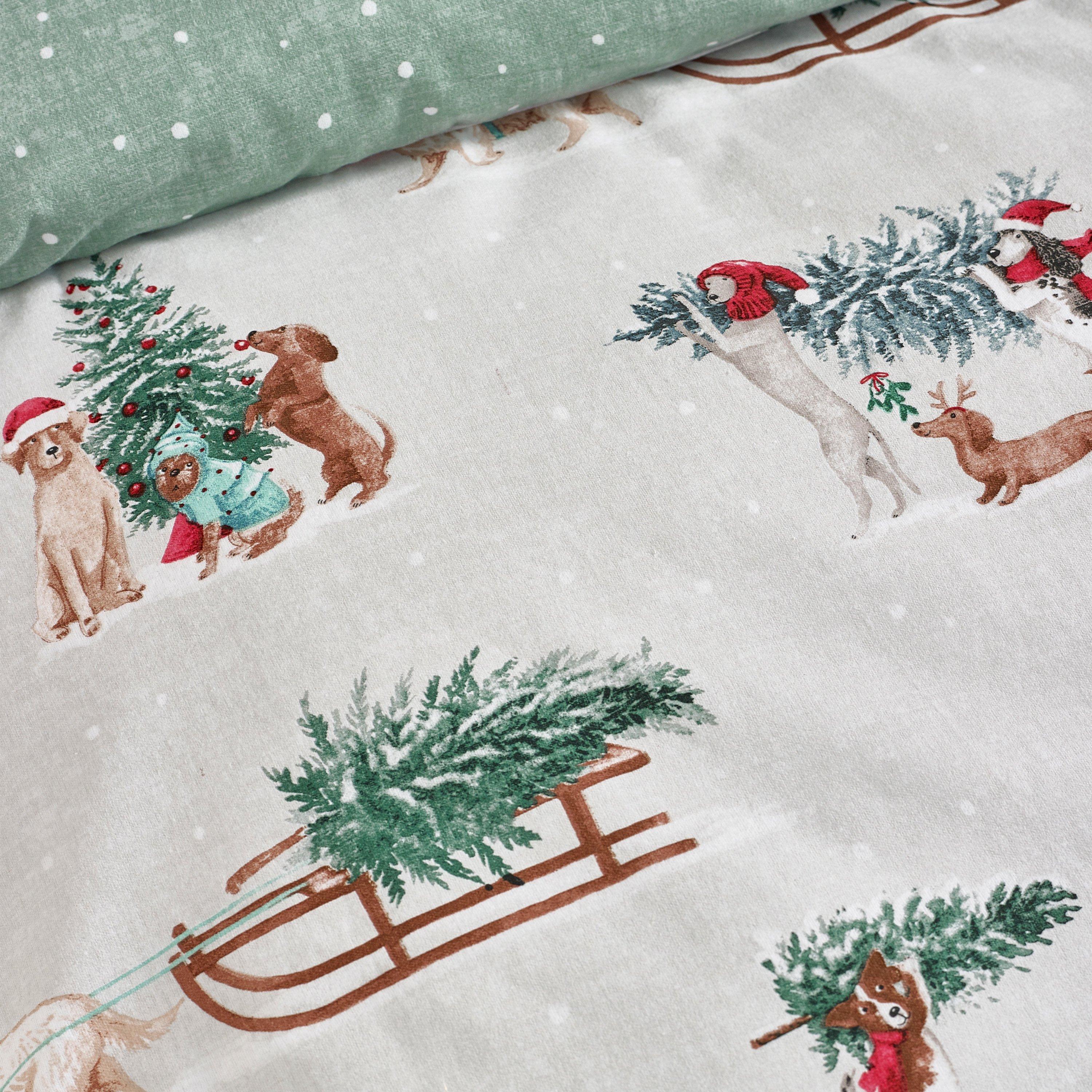 Green - Catherine Lansfield - Brushed Christmas Dogs Cotton Duvet Cover Set - 4