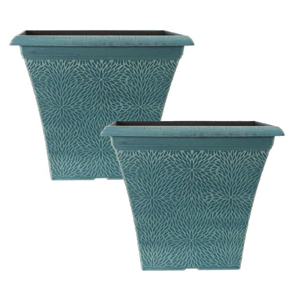Yougarden  Pair Of Square April Planters (14.5) - Indigo Gr - Green - 30x36x36cm