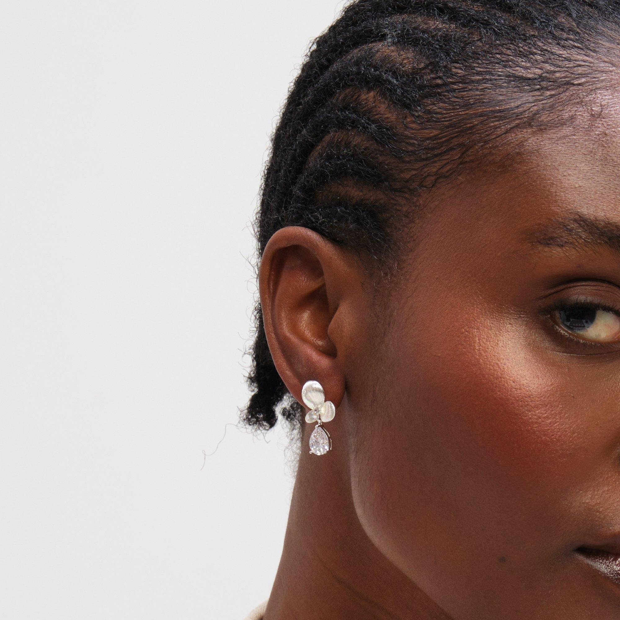 Silver - Inicio - Sterling Silver Plated Satin Floral Drop Earrings - 3