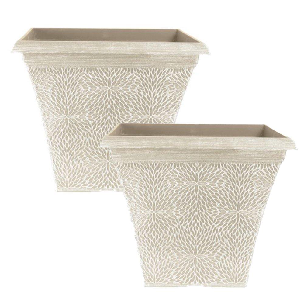 Yougarden  Pair Of Square April Planters (14.5") - Powdered B - Biege - 30x36x36cm