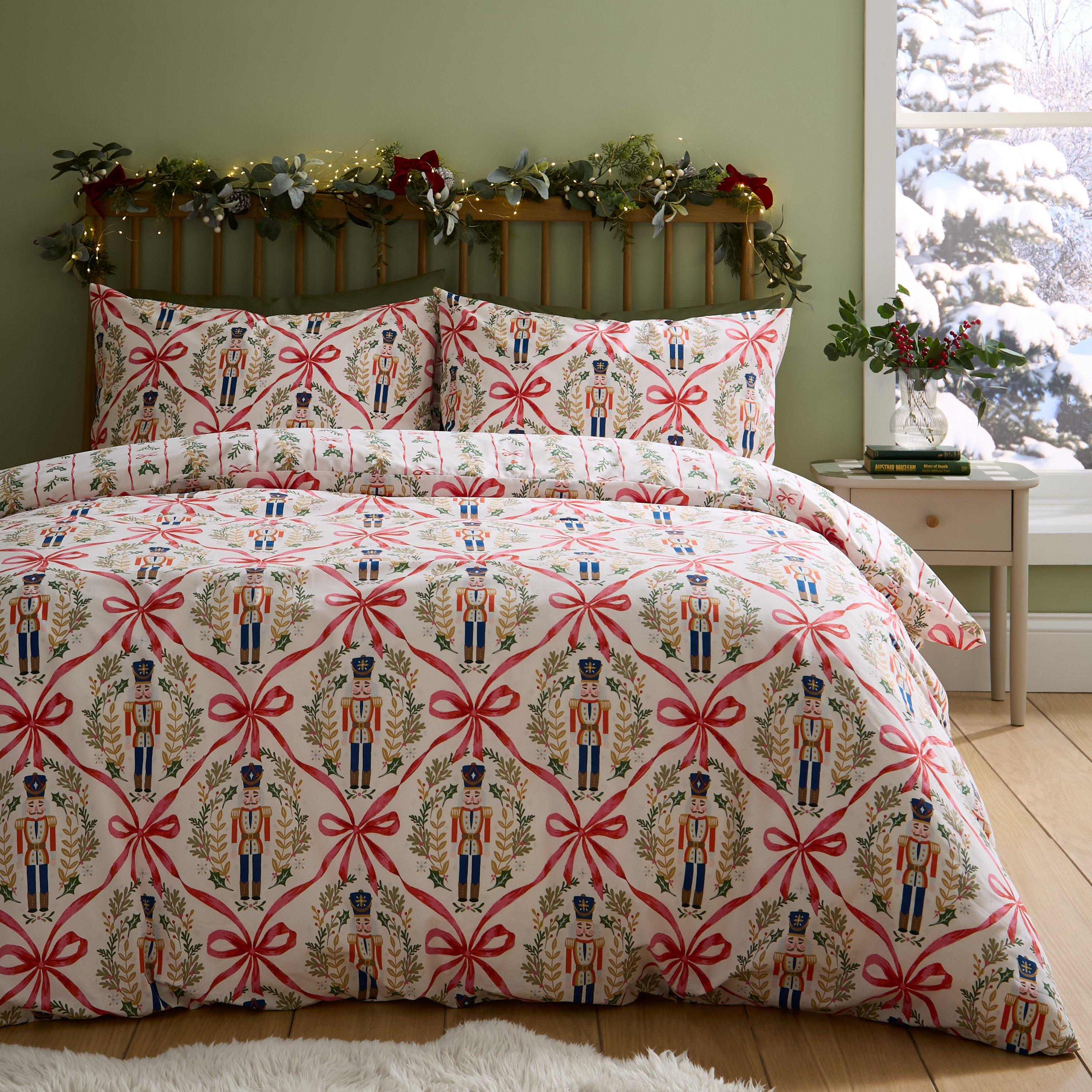 Natural - Catherine Lansfield - Christmas Nutcracker Bows Duvet Cover Set - 1