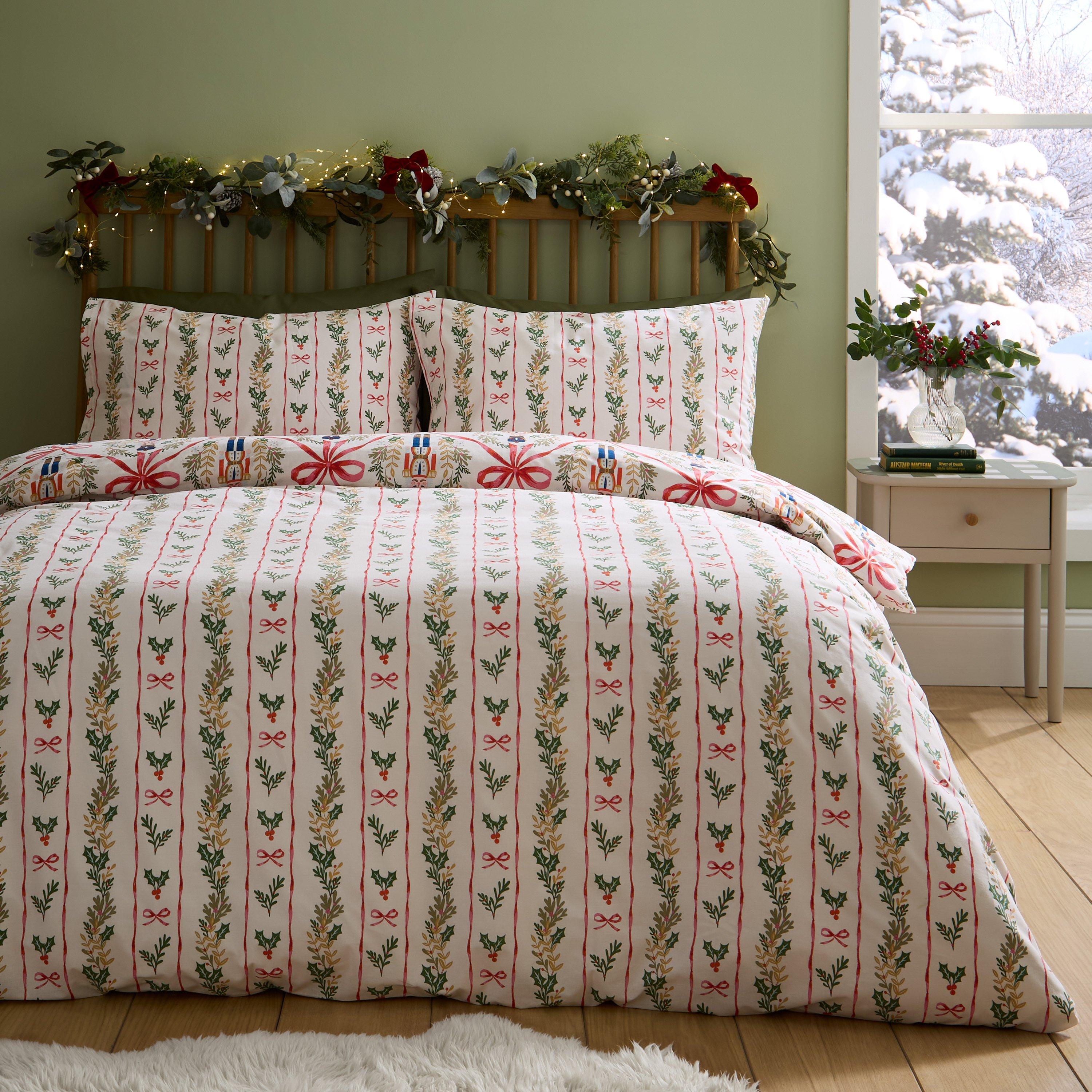 Natural - Catherine Lansfield - Christmas Nutcracker Bows Duvet Cover Set - 2