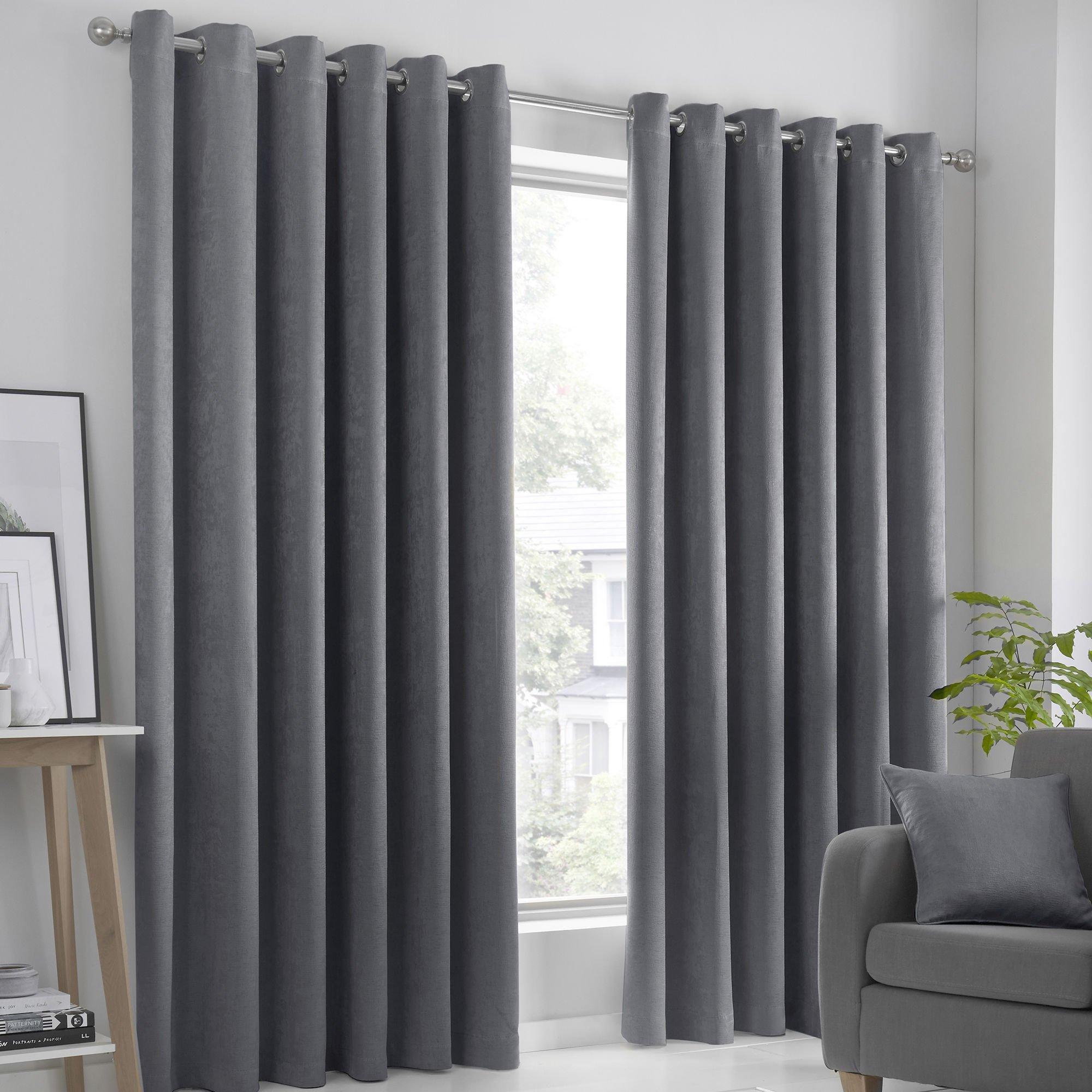 Fusion  Strata Dim Out Self Lined Eyelet Curtains - Charcoal - 117x137cm