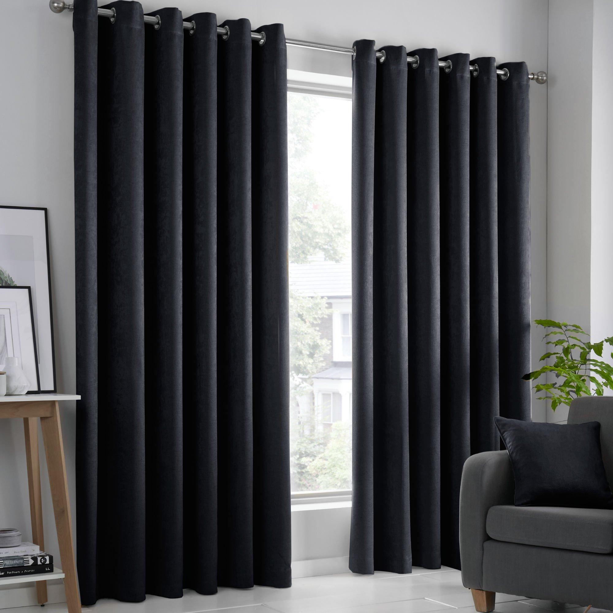 Fusion  Strata Dim Out Self Lined Eyelet Curtains - Black - 168x229cm