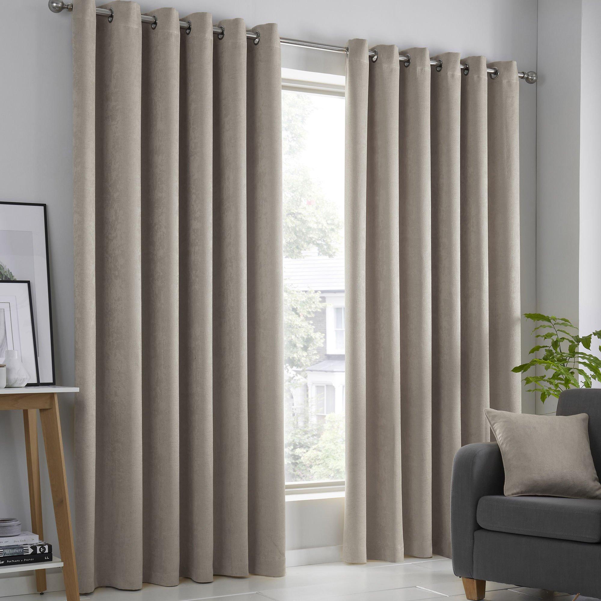 Fusion  Strata Dim Out Self Lined Eyelet Curtains - Natural - 117x137cm