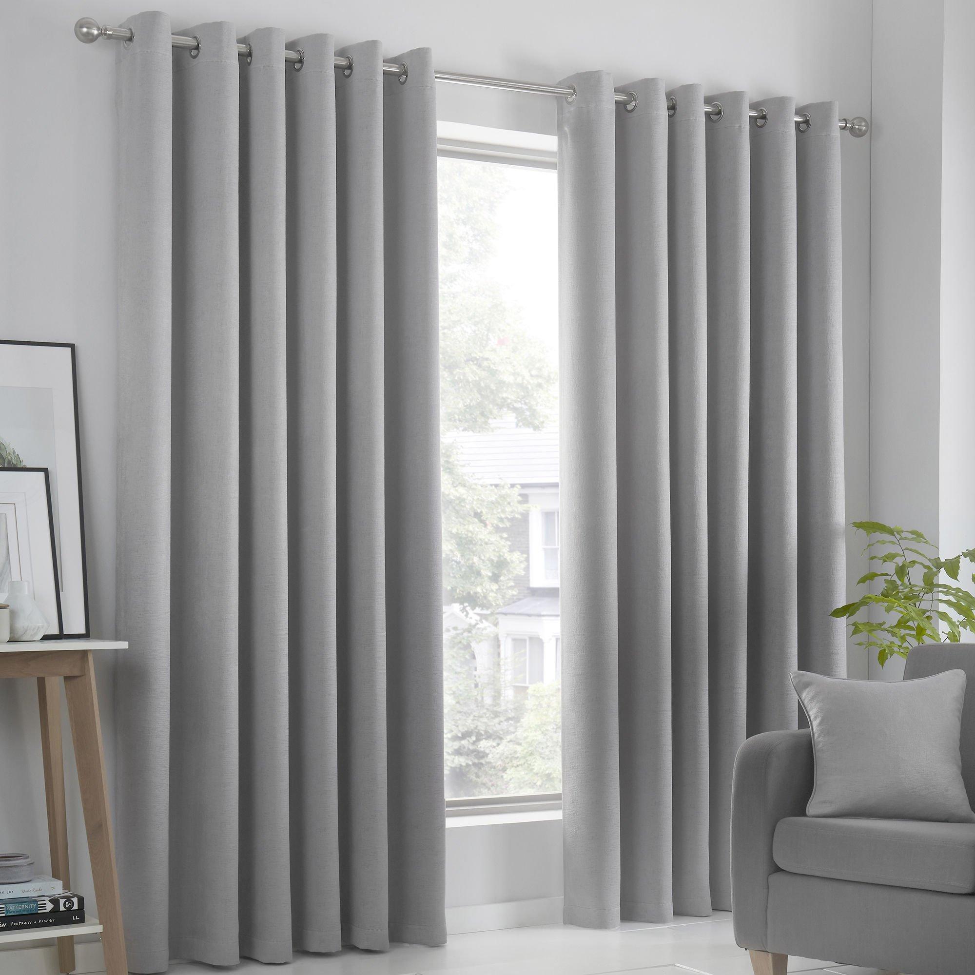 Silver - Fusion - Strata Dim Out Self Lined Eyelet Curtains - 1