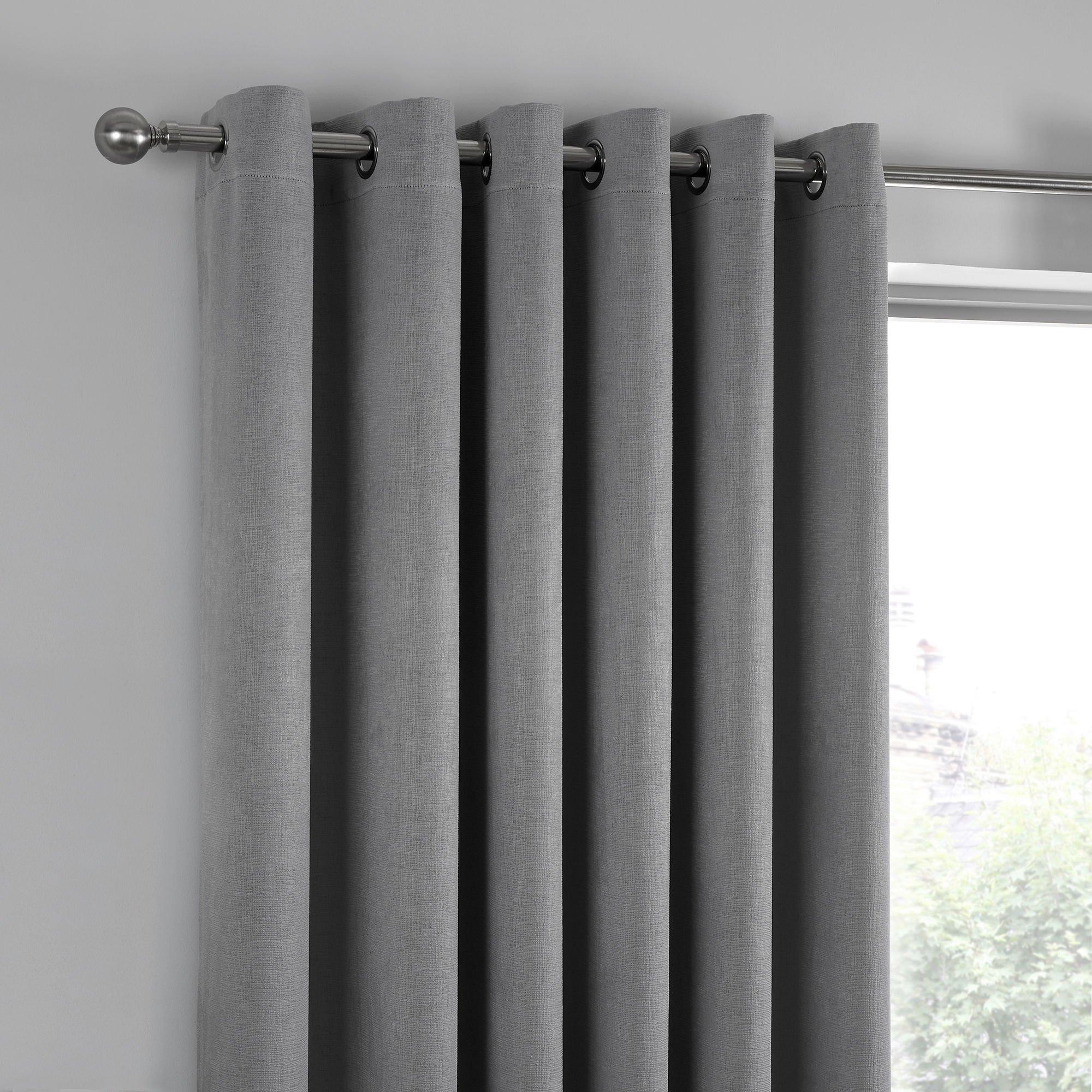 Silver - Fusion - Strata Dim Out Self Lined Eyelet Curtains - 3