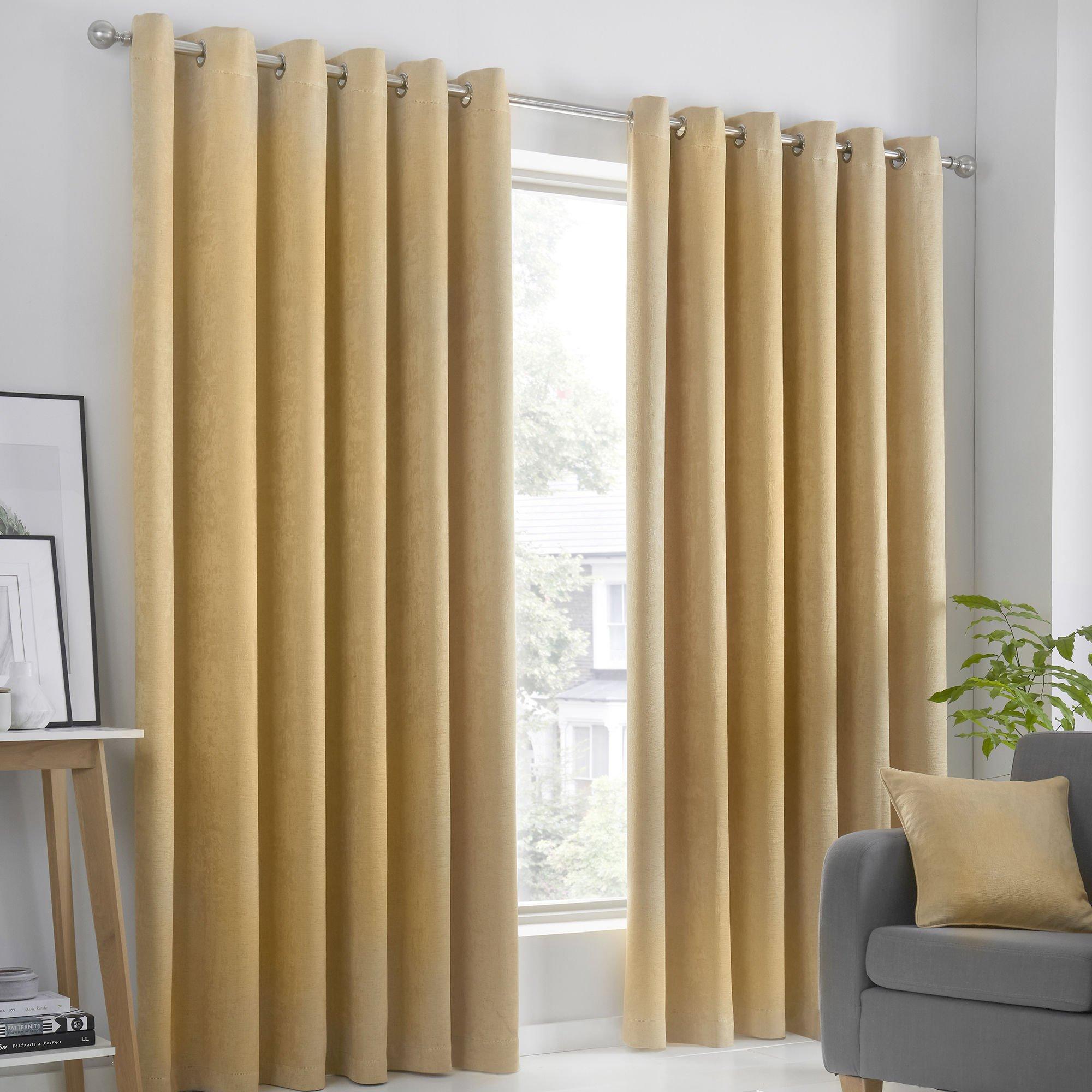 Fusion  Strata Dim Out Self Lined Eyelet Curtains - Ochre - 117x229cm