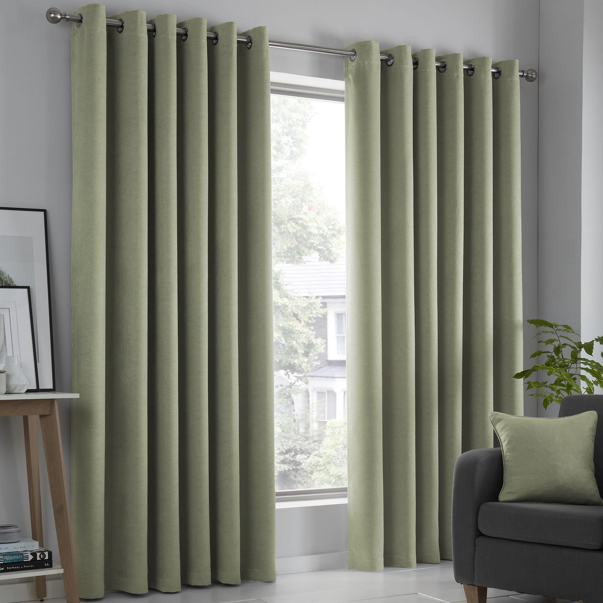 Fusion  Strata Dim Out Self Lined Eyelet Curtains - Green - 117x137cm